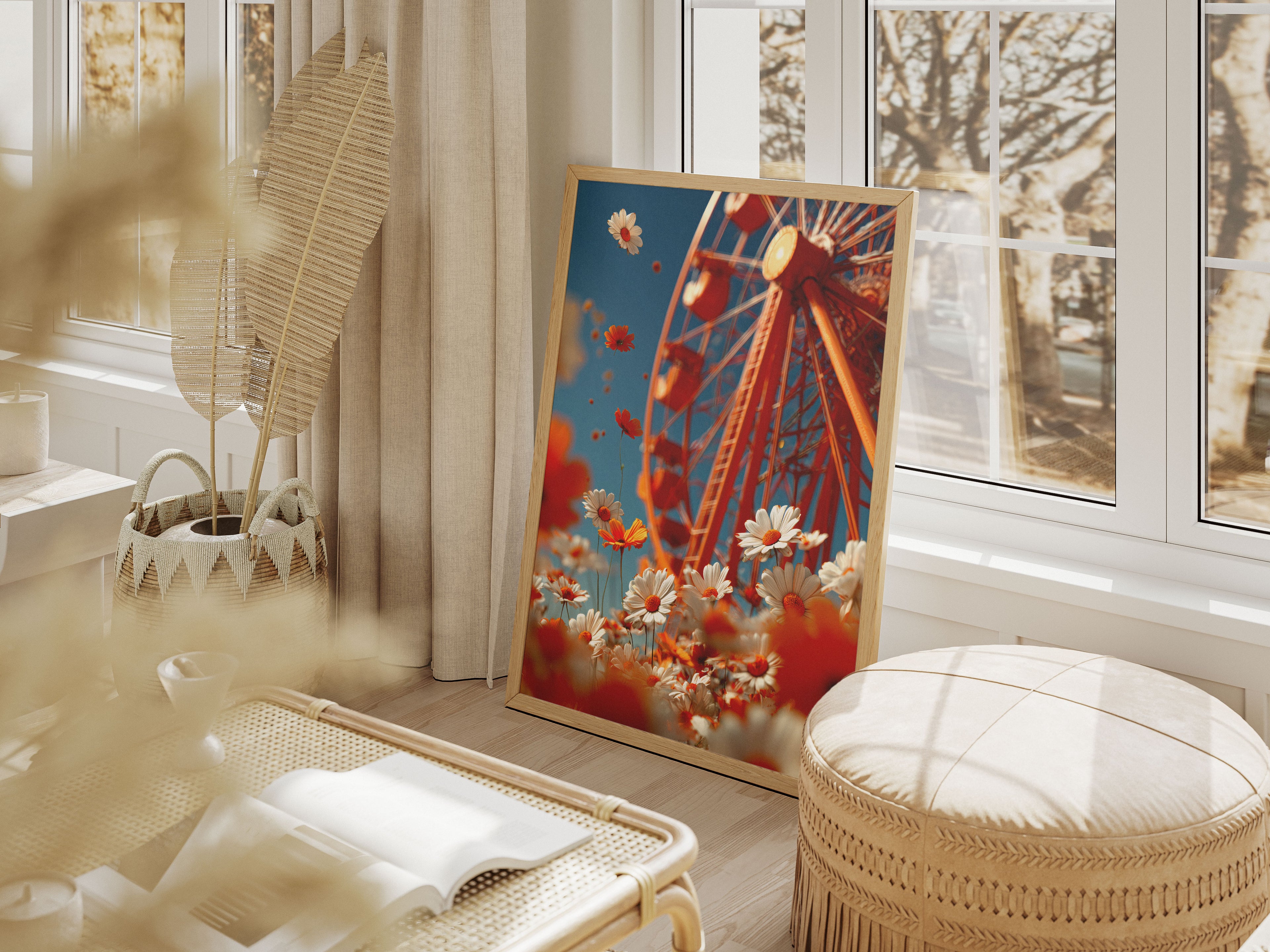 Ferris Wheel Art Print - Whimsical Floral Wall Art