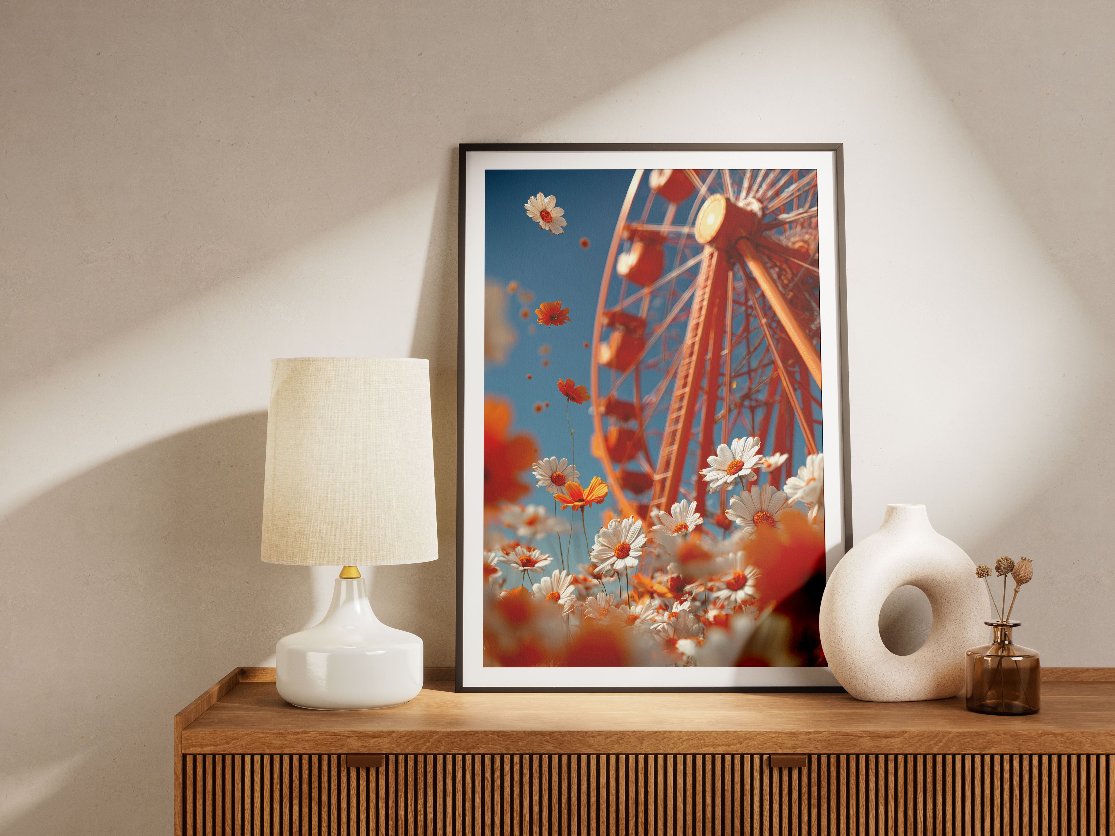 Ferris Wheel Art Print - Whimsical Floral Wall Art