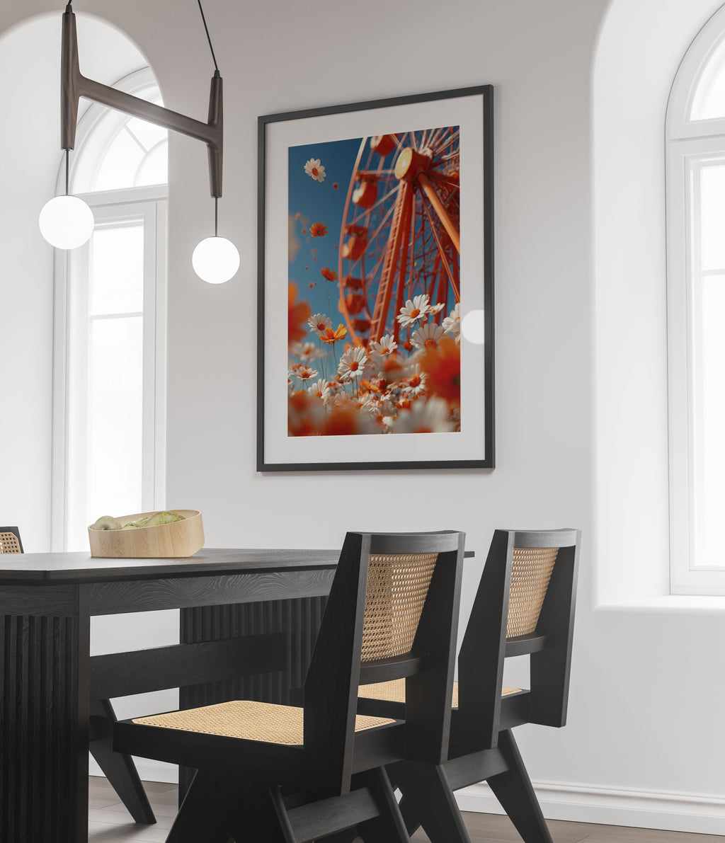 Ferris Wheel Art Print - Whimsical Floral Wall Art
