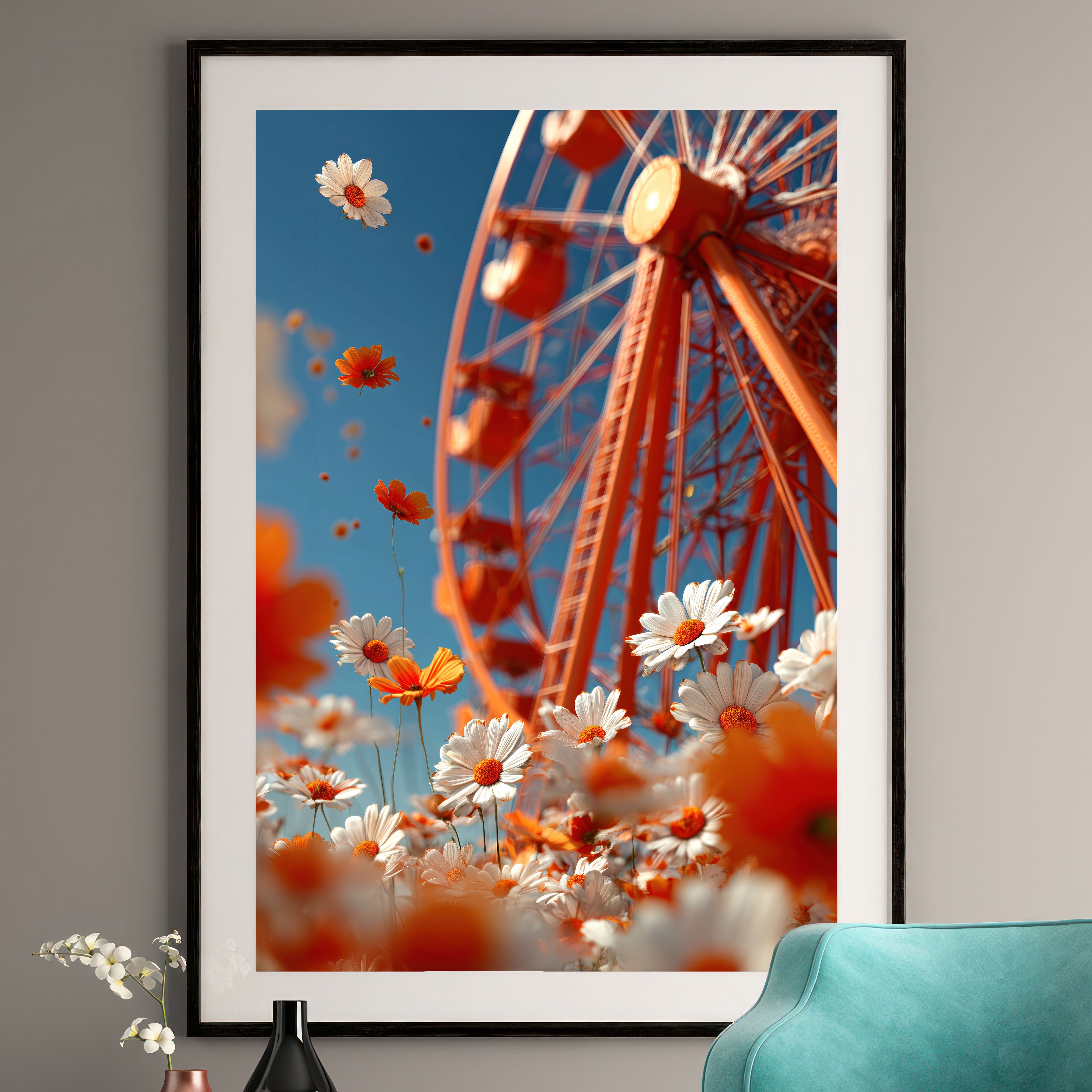 Ferris Wheel Art Print - Whimsical Floral Wall Art