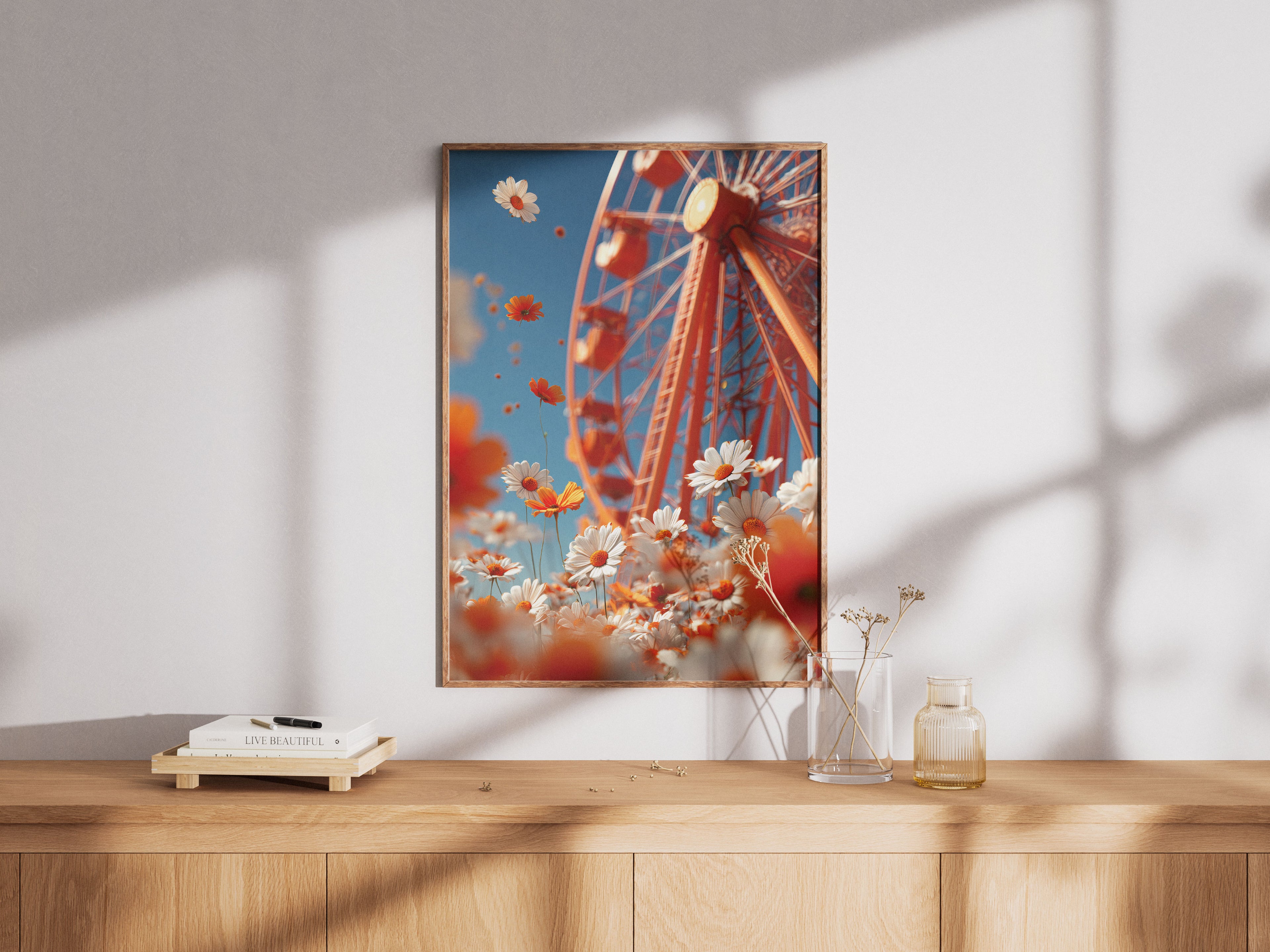 Ferris Wheel Art Print - Whimsical Floral Wall Art