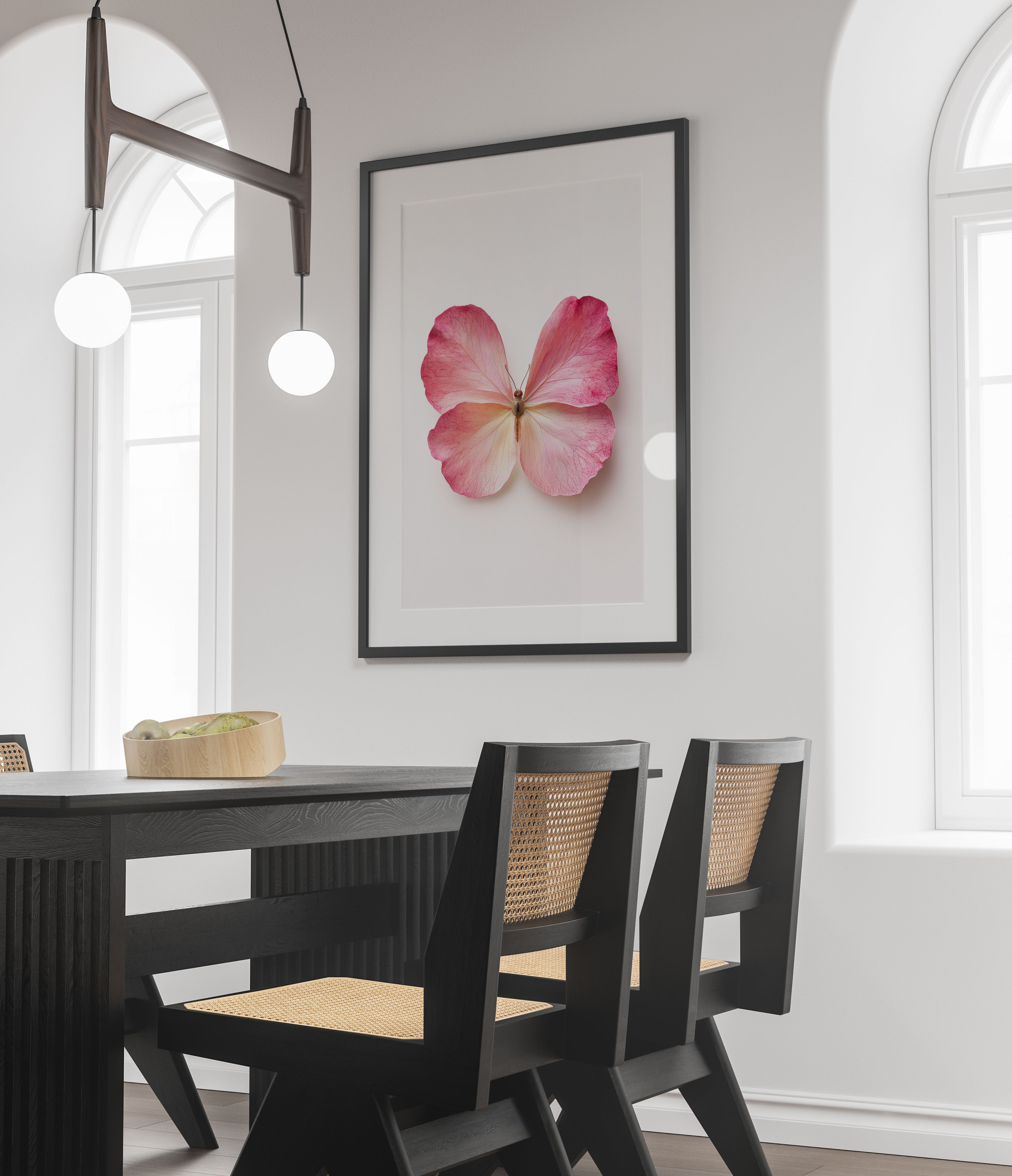 Pink Rose Butterfly Art Print - Floral Wall Art - Nature Decor