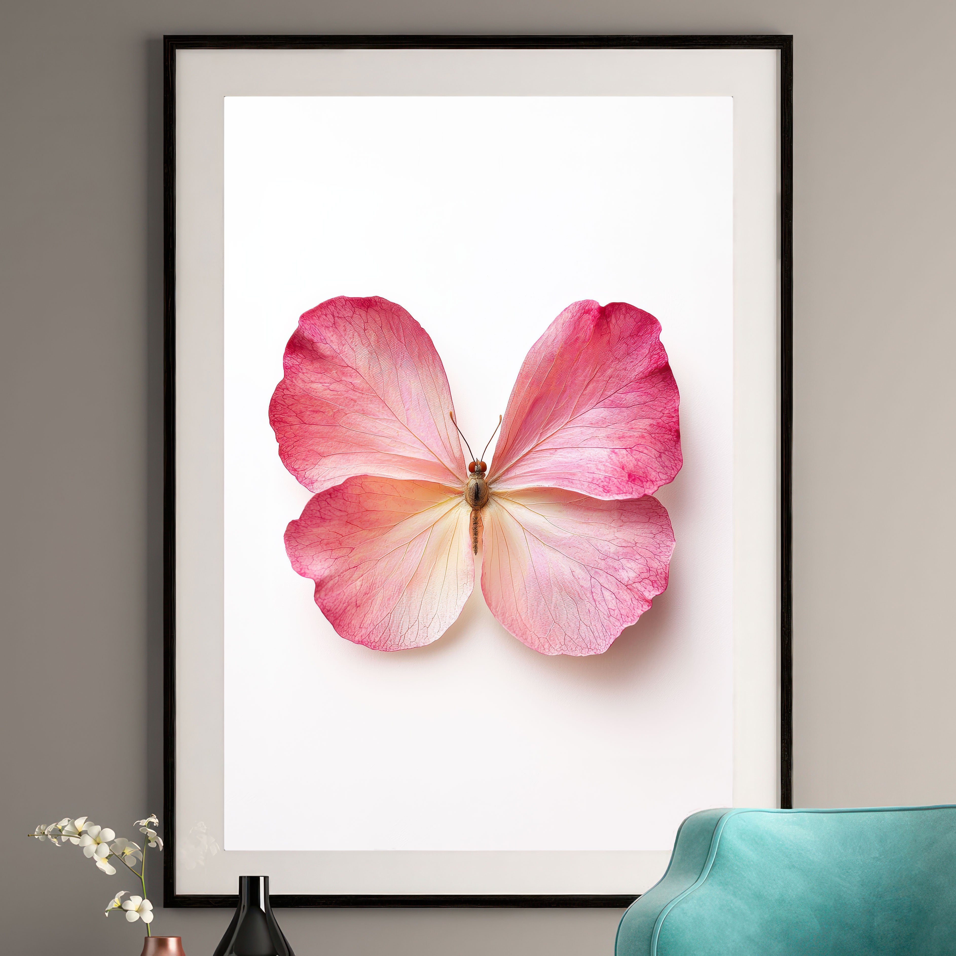 Pink Rose Butterfly Art Print - Floral Wall Art - Nature Decor