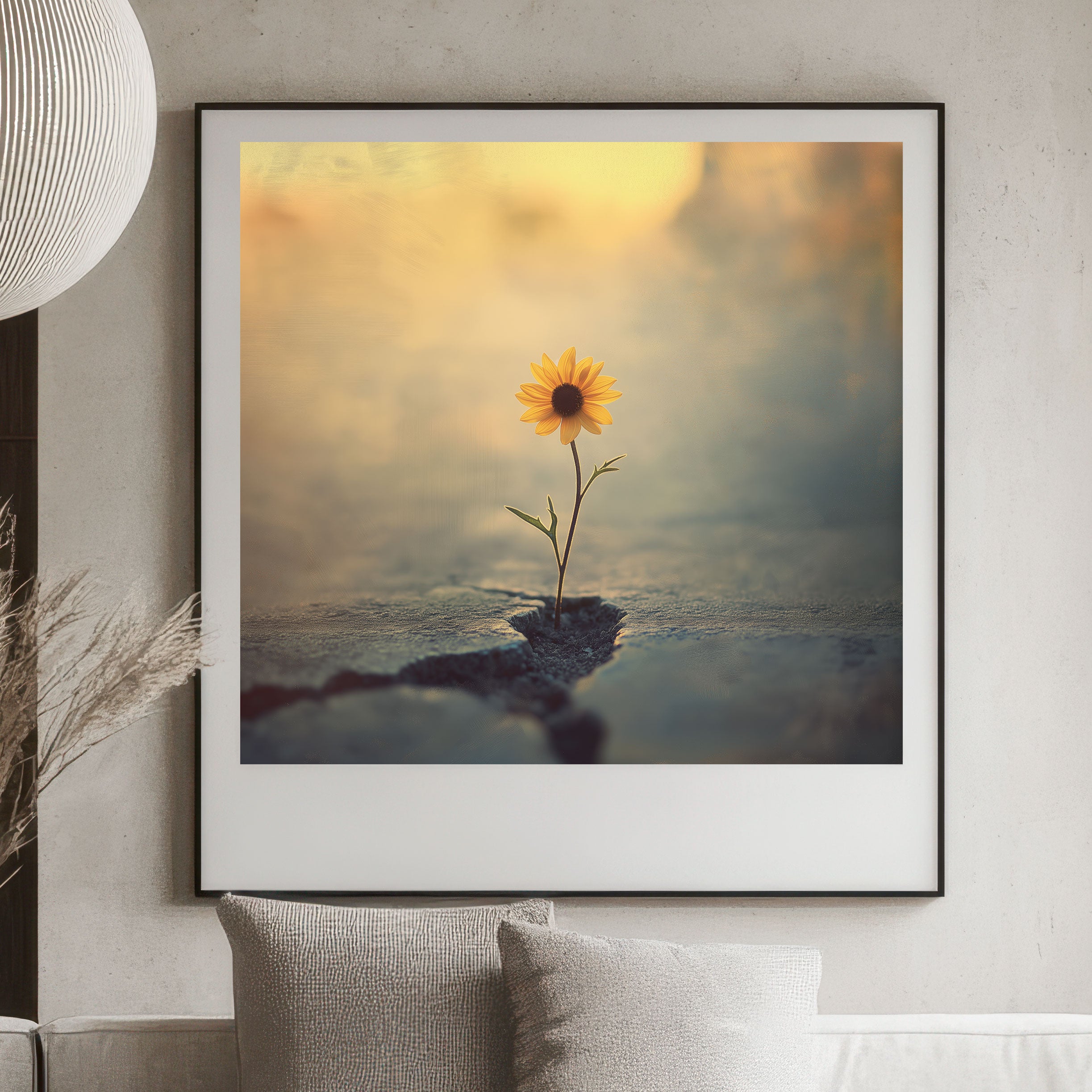 Urban Dandelion Art Print – Hope Through Concrete – Minimalist Botanical Wall Decor