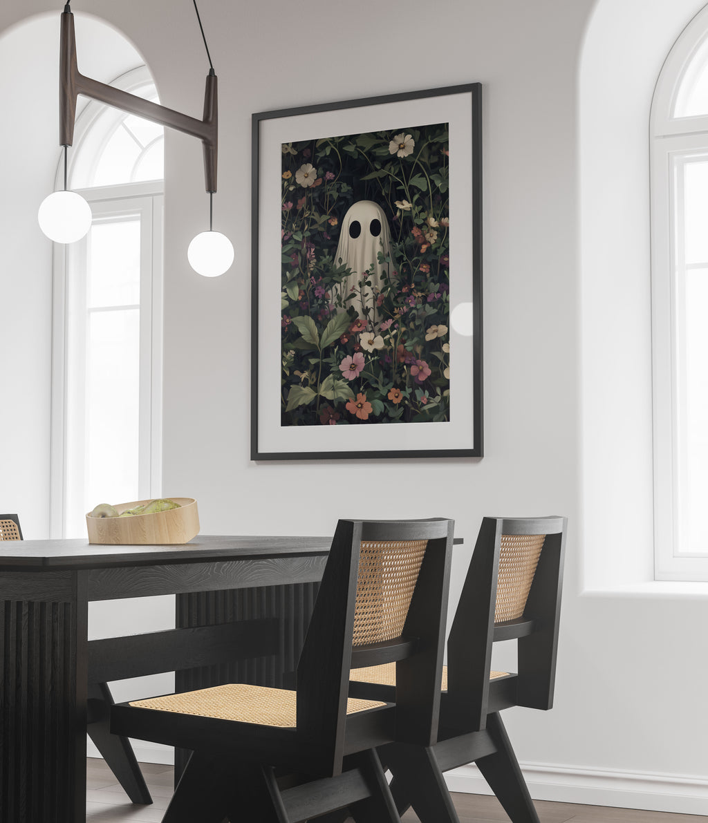 Friendly Ghost Art Print - Whimsical Wildflower Wall Art - Nursery & Halloween Decor