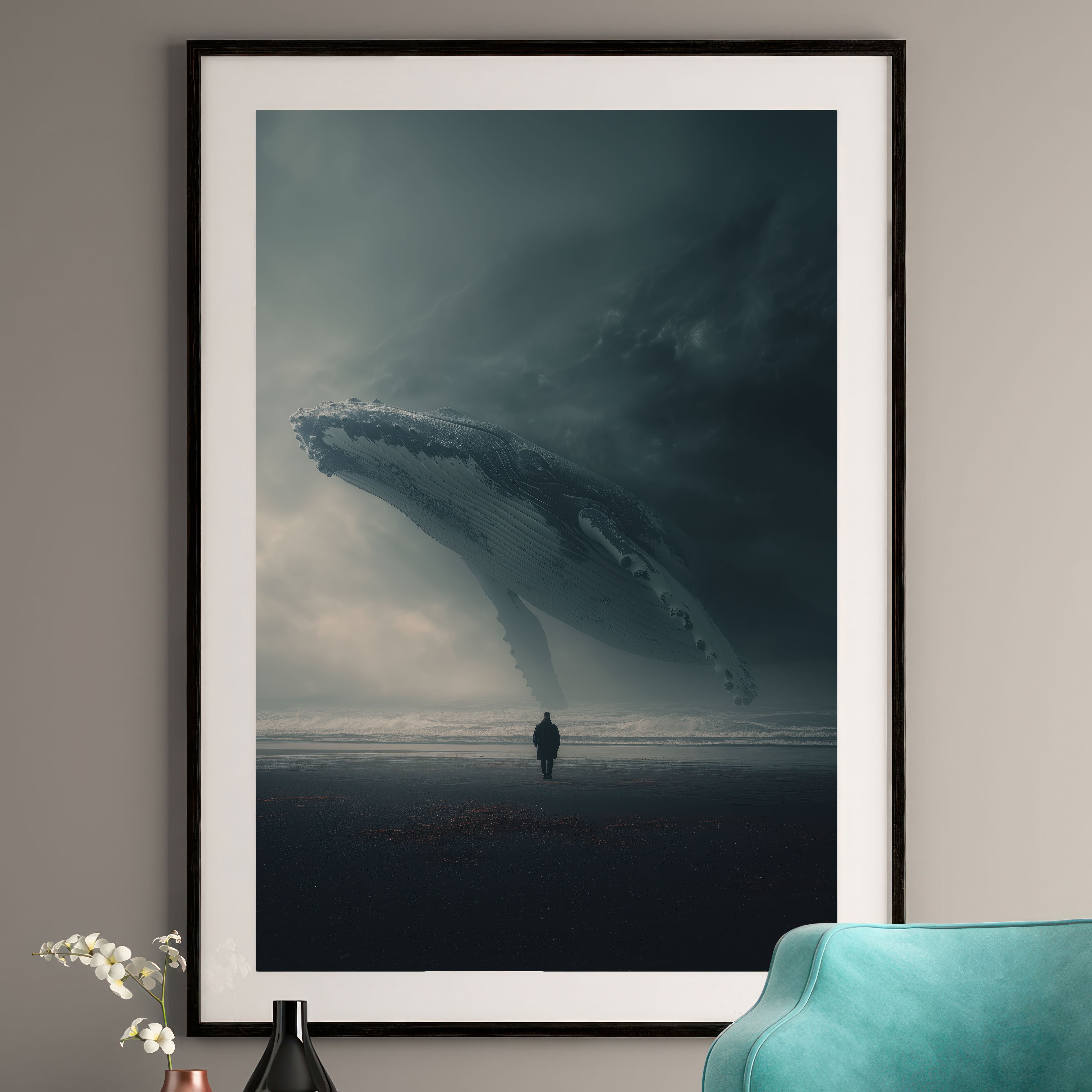 Floating Whale Print - Surreal Moody Wall Art
