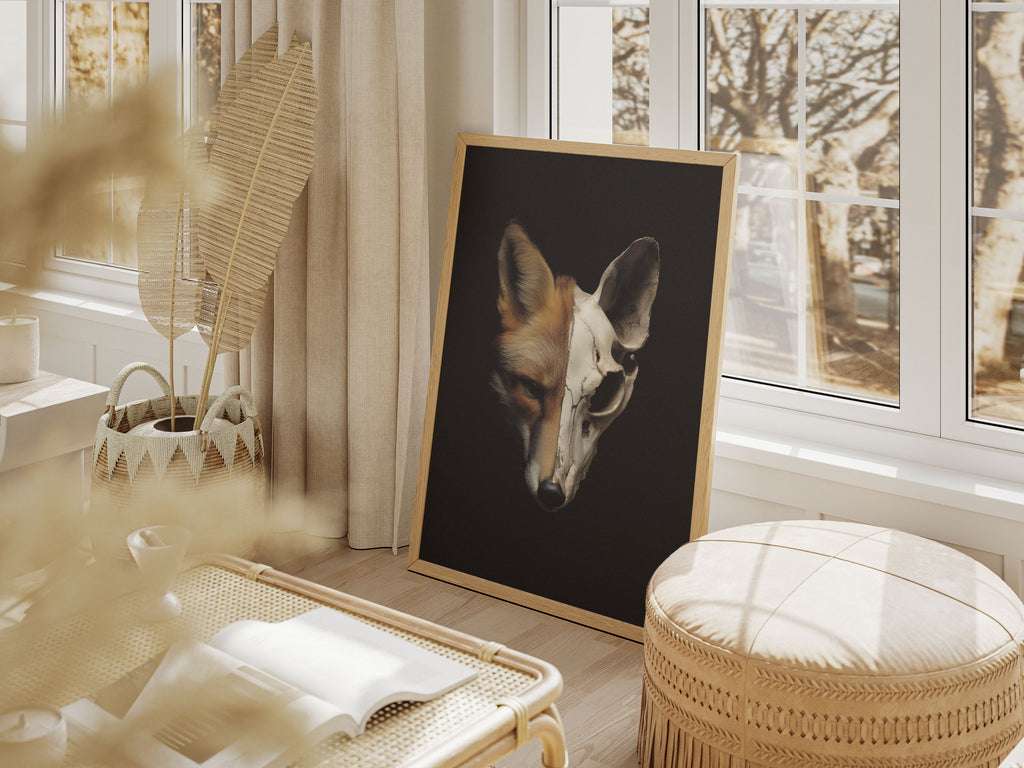 Fox Skull Art Print - Dark Academia Wall Art - Gothic Nature Photography Decor