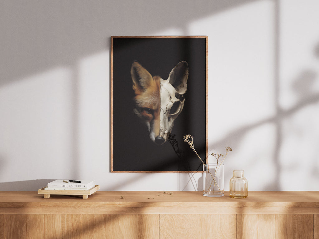 Fox Skull Art Print - Dark Academia Wall Art - Gothic Nature Photography Decor
