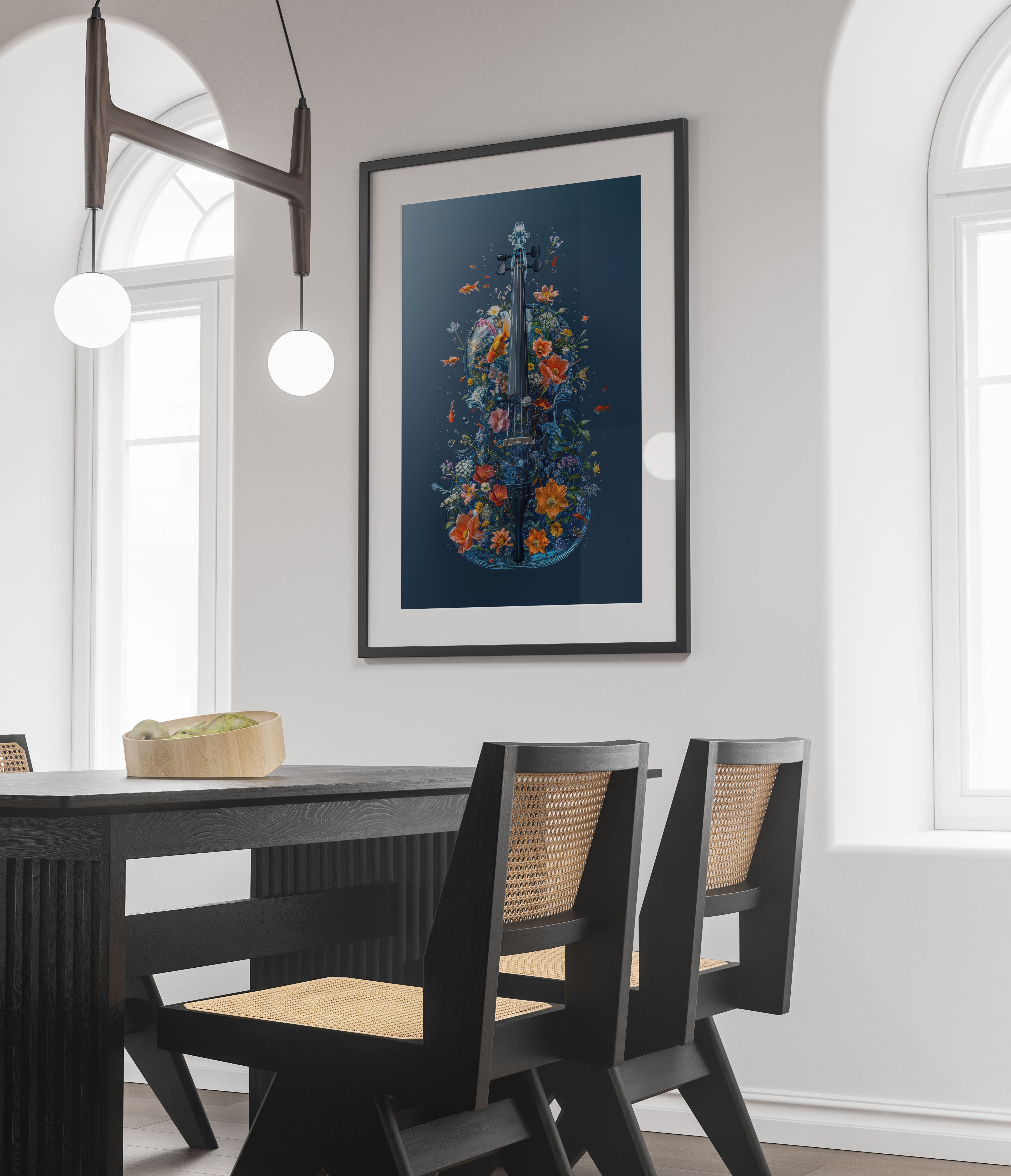Whimsical Violin Art Print - Watercolor Music Wall Art with Goldfish