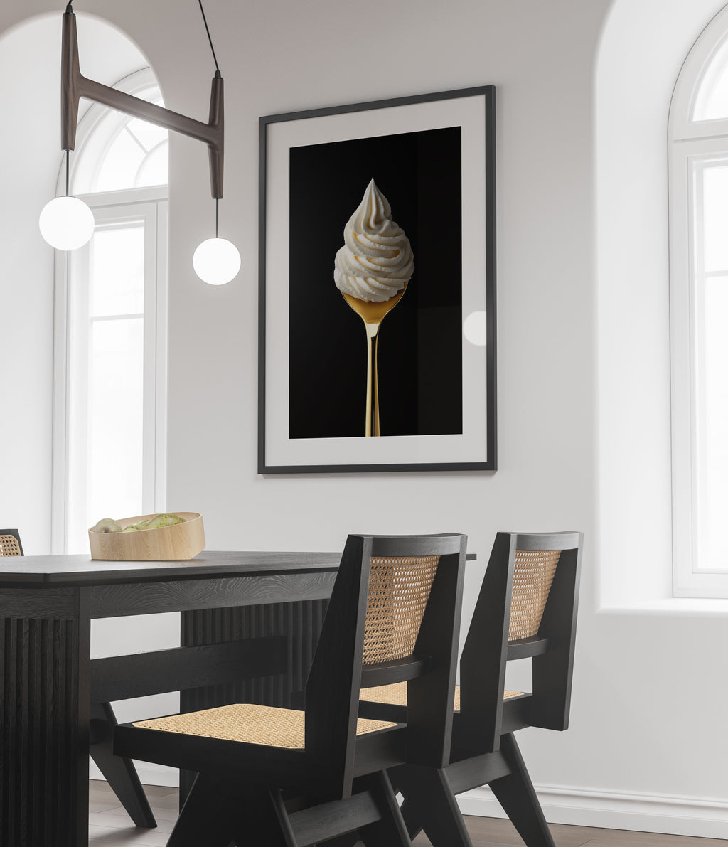 Decadent Indulgence Art Print – Gold Spoon with Whipped Cream