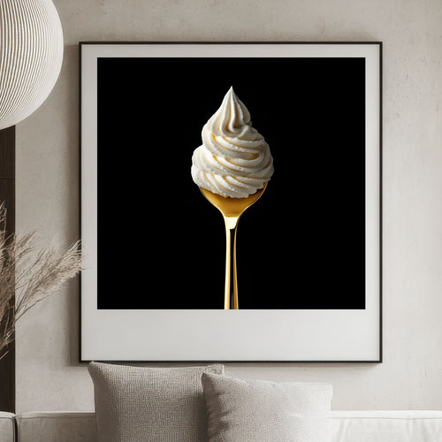 Decadent Indulgence Art Print – Gold Spoon with Whipped Cream