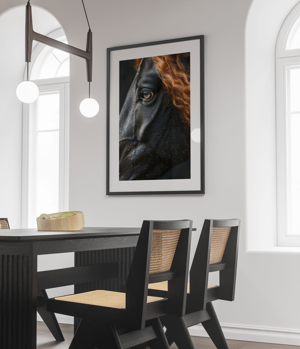 Black Arabian Horse Art Print - Majestic Golden Mane