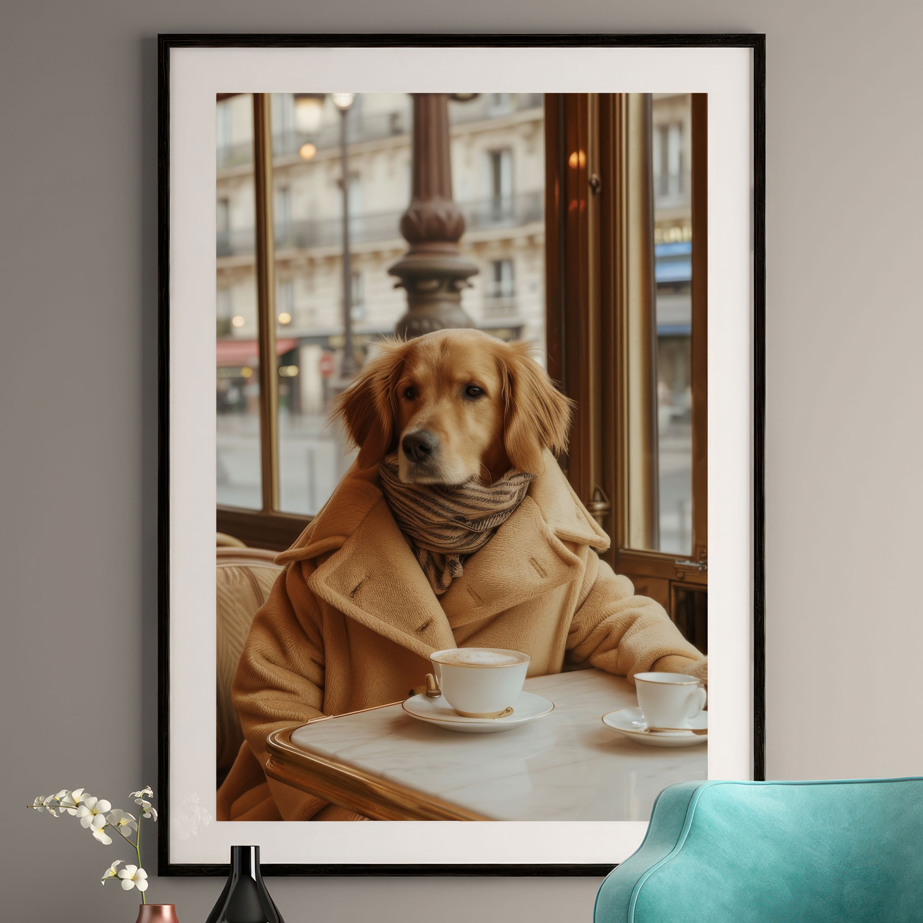 Golden Retriever Art Print - Wes Anderson Style