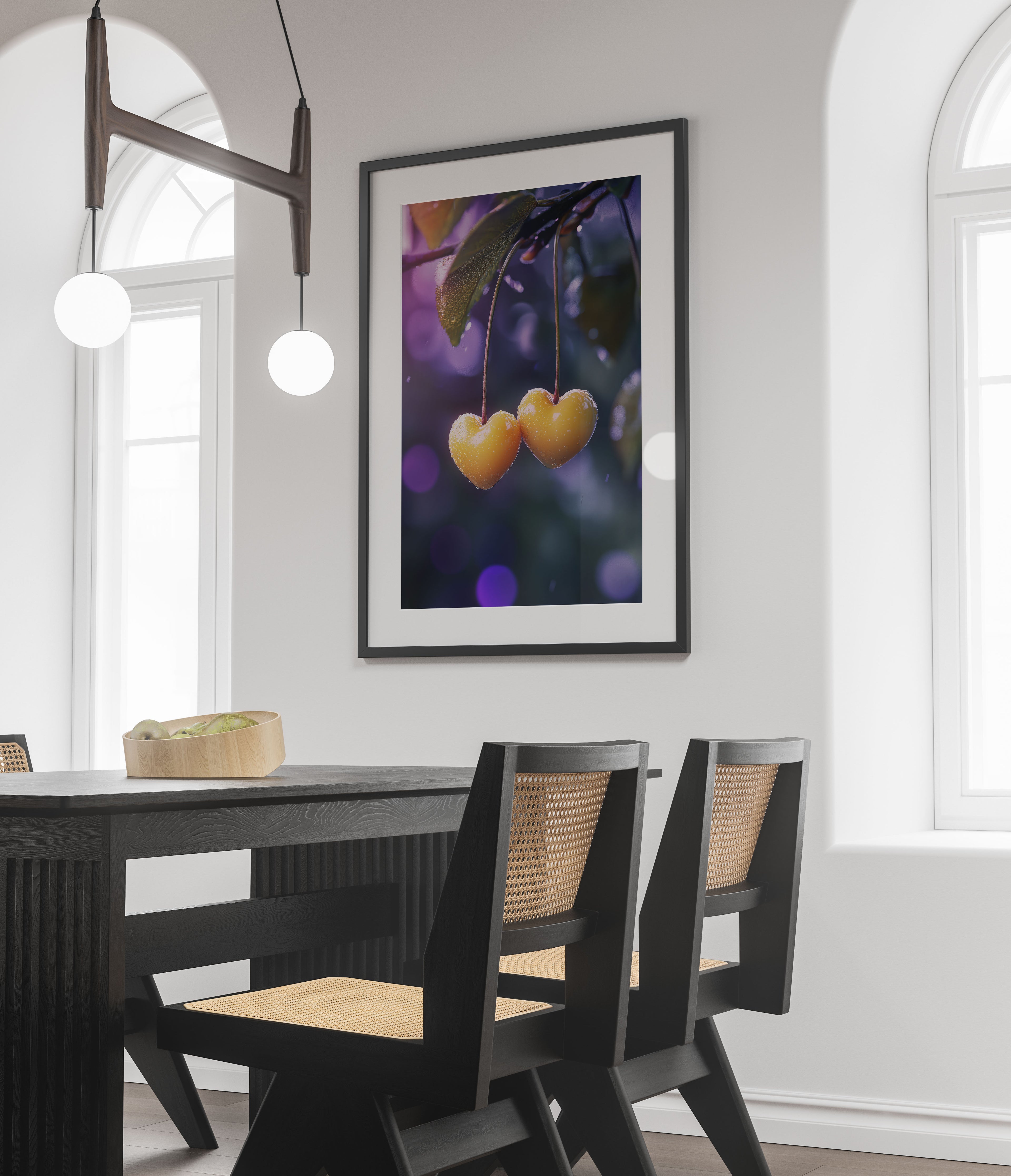 Golden Cherries Heart Art Print - Romantic Wall Art - Romantic Botanical Print