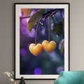 Golden Cherries Heart Art Print - Romantic Wall Art - Romantic Botanical Print