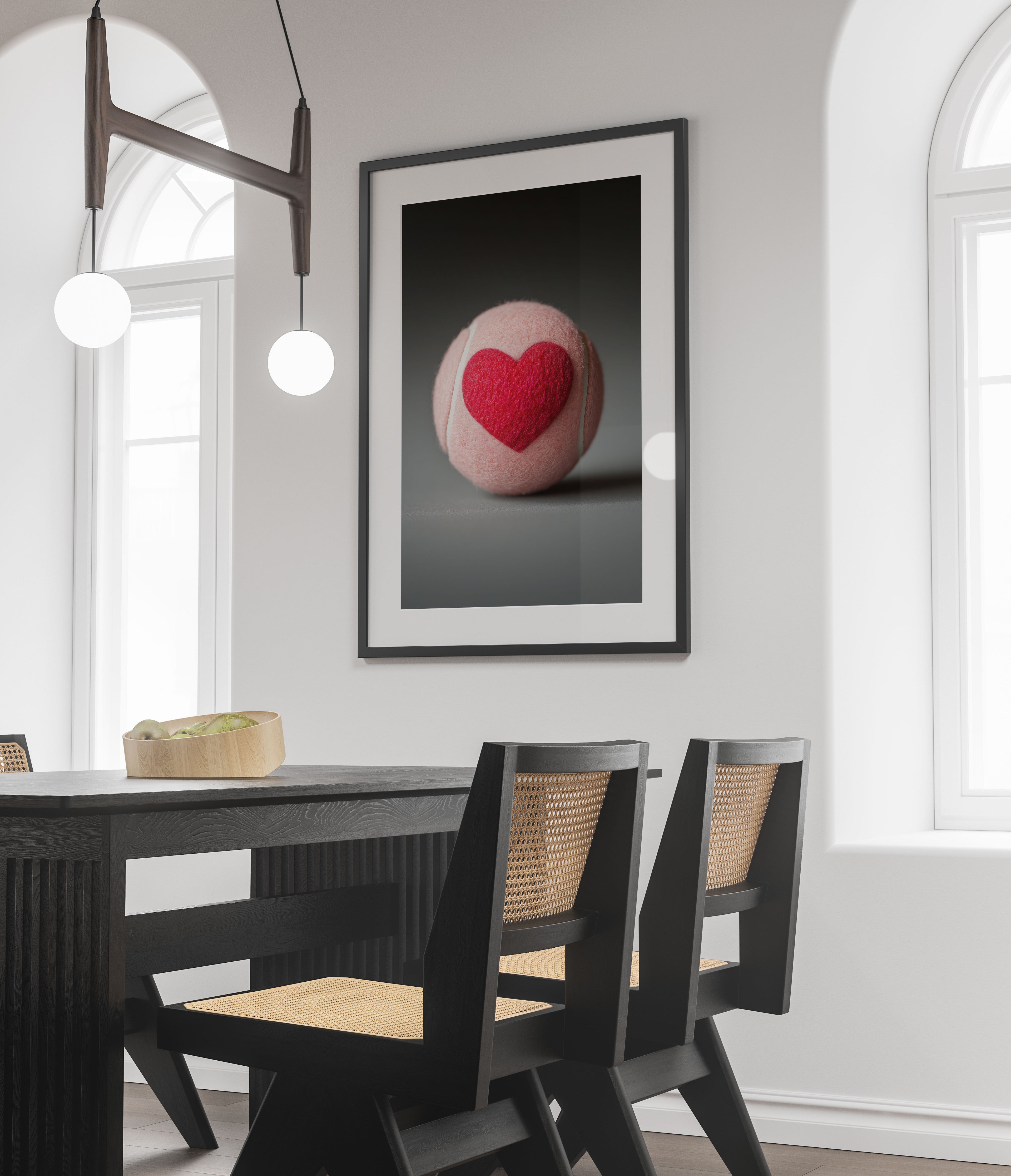 Tennis Love Art Print - Pink Ball & Red Heart Decor