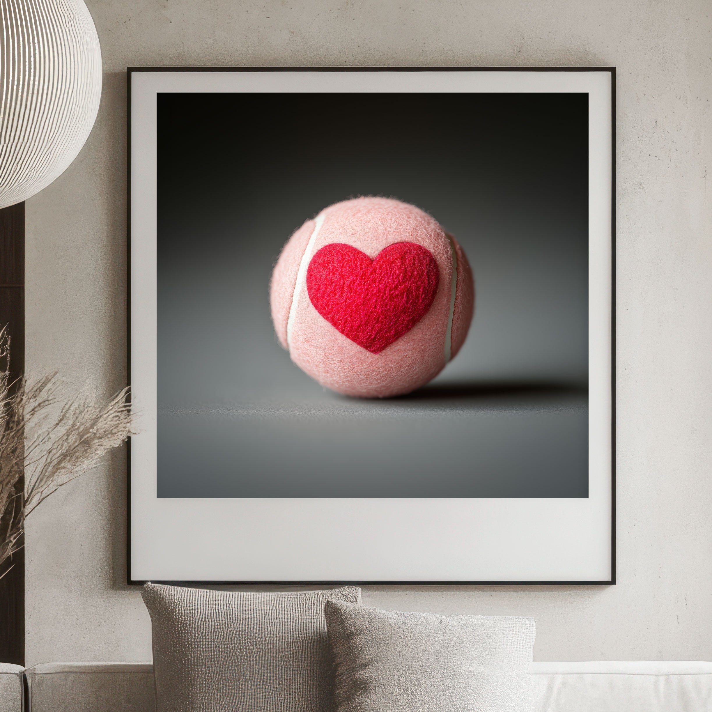 Tennis Love Art Print - Pink Ball & Red Heart Decor