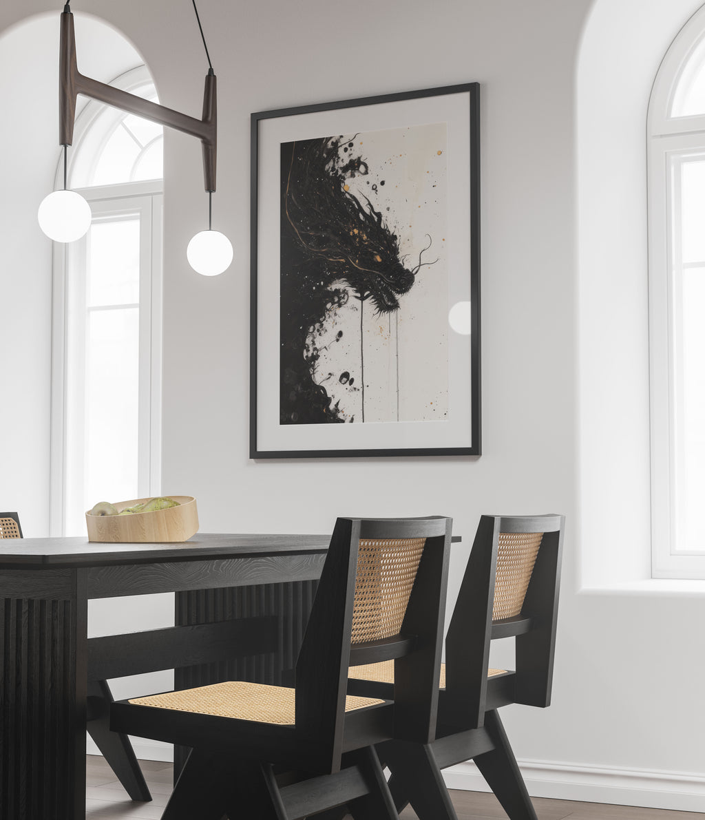 Dragon Spirit Ink Wash Art Print – Asian-Inspired Mystical Creature Decor