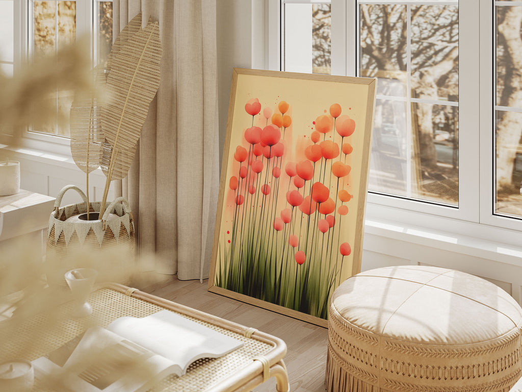 Japanese Floral Art Print - Minimalist Pastel Bloom Decor