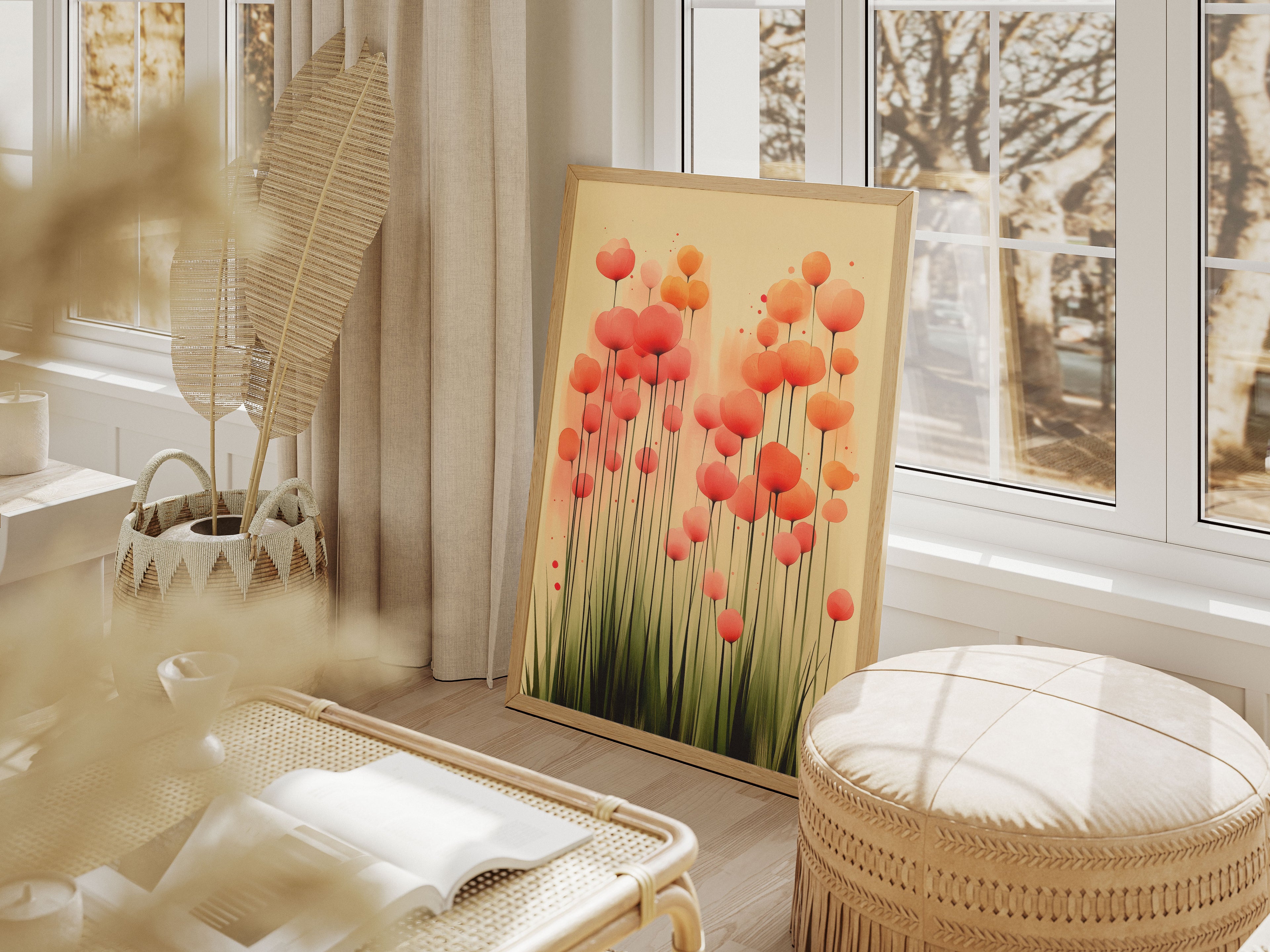 Japanese Floral Art Print - Minimalist Pastel Bloom Decor