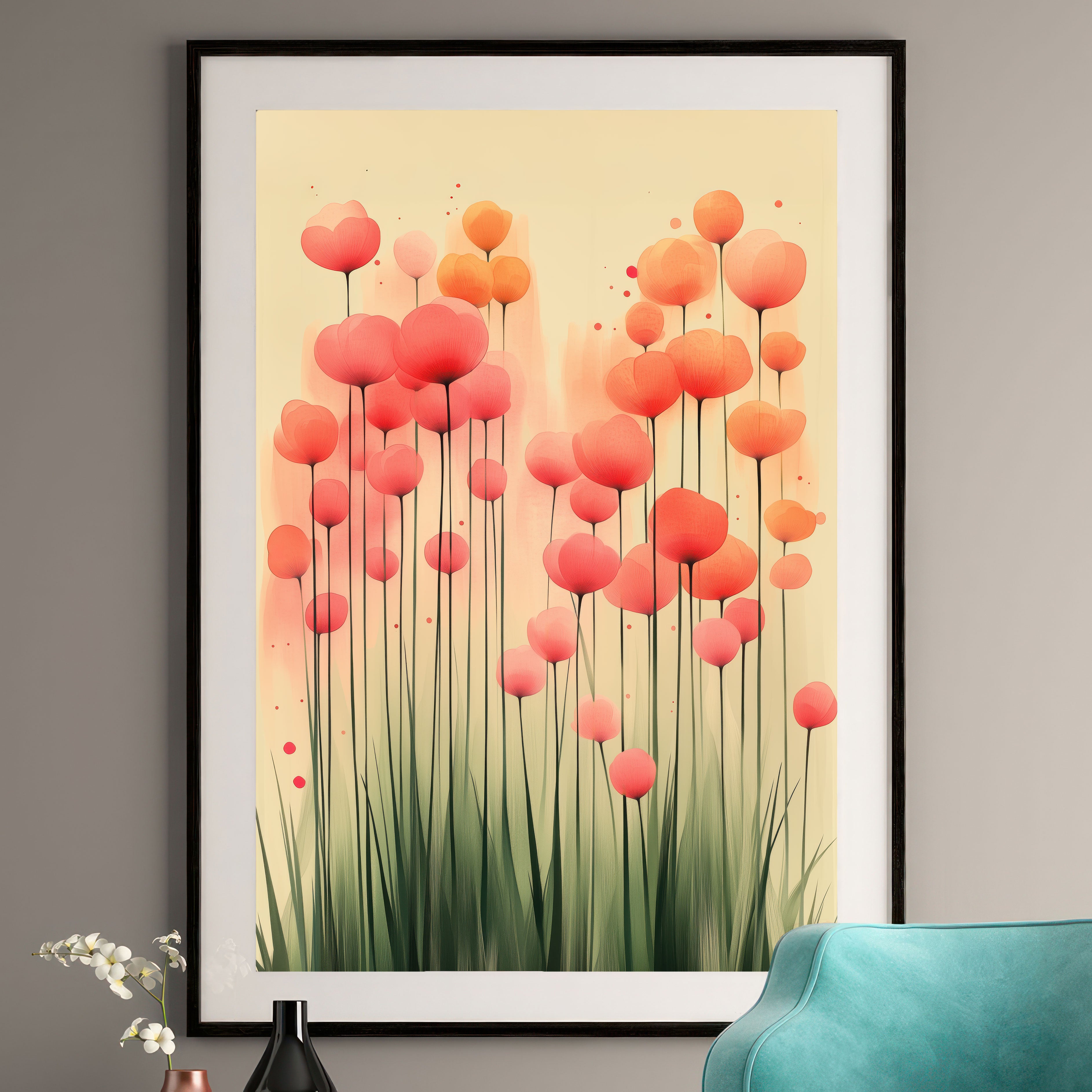 Japanese Floral Art Print - Minimalist Pastel Bloom Decor