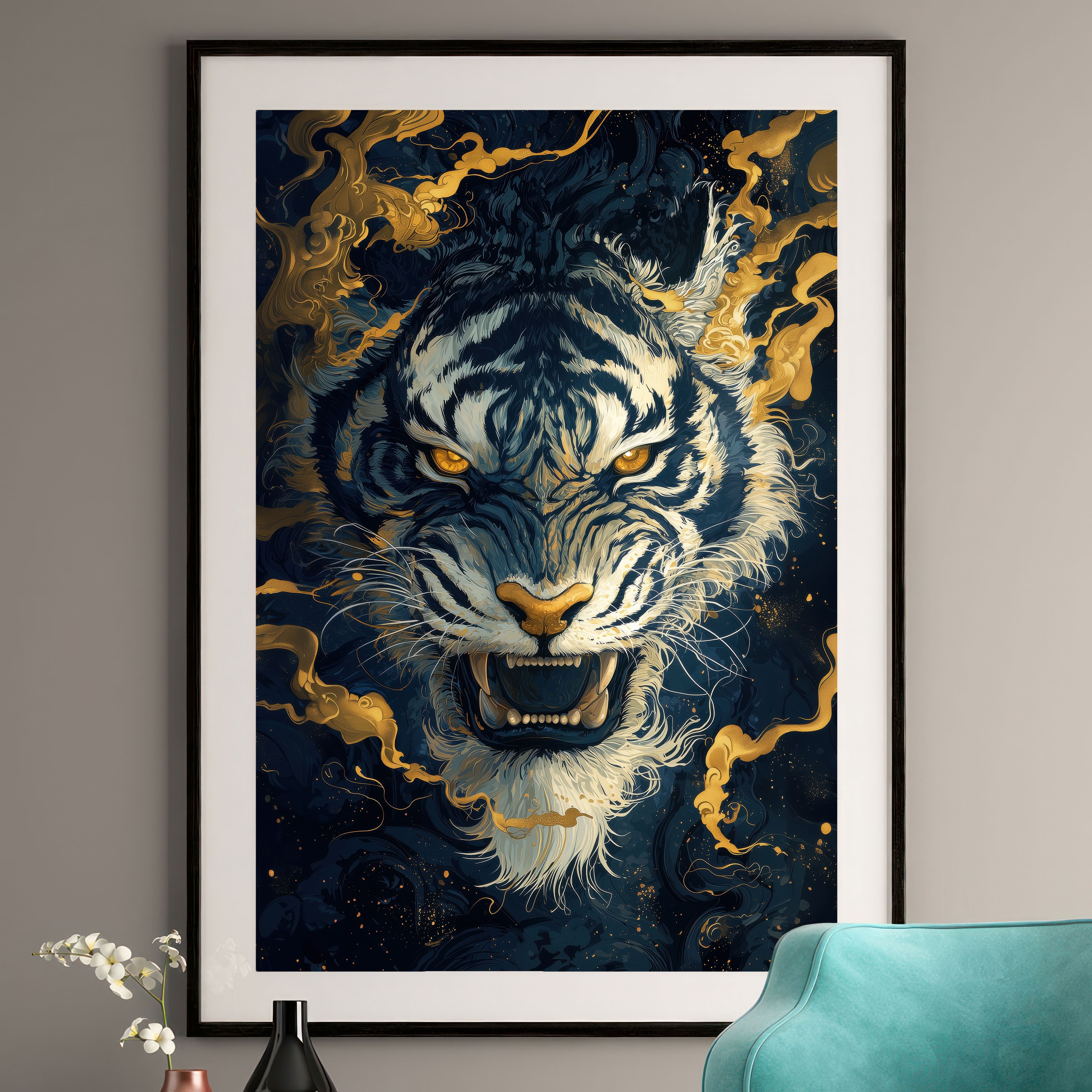 Mystic Japanese Tiger Art Print - Golden Tiger Wall Art