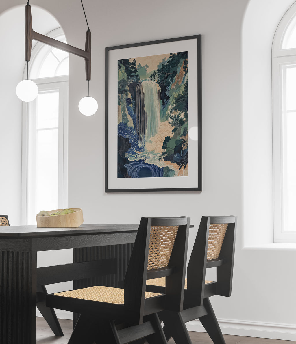 Hokusai Inspired Waterfall Print - Ukiyo-e Wall Art