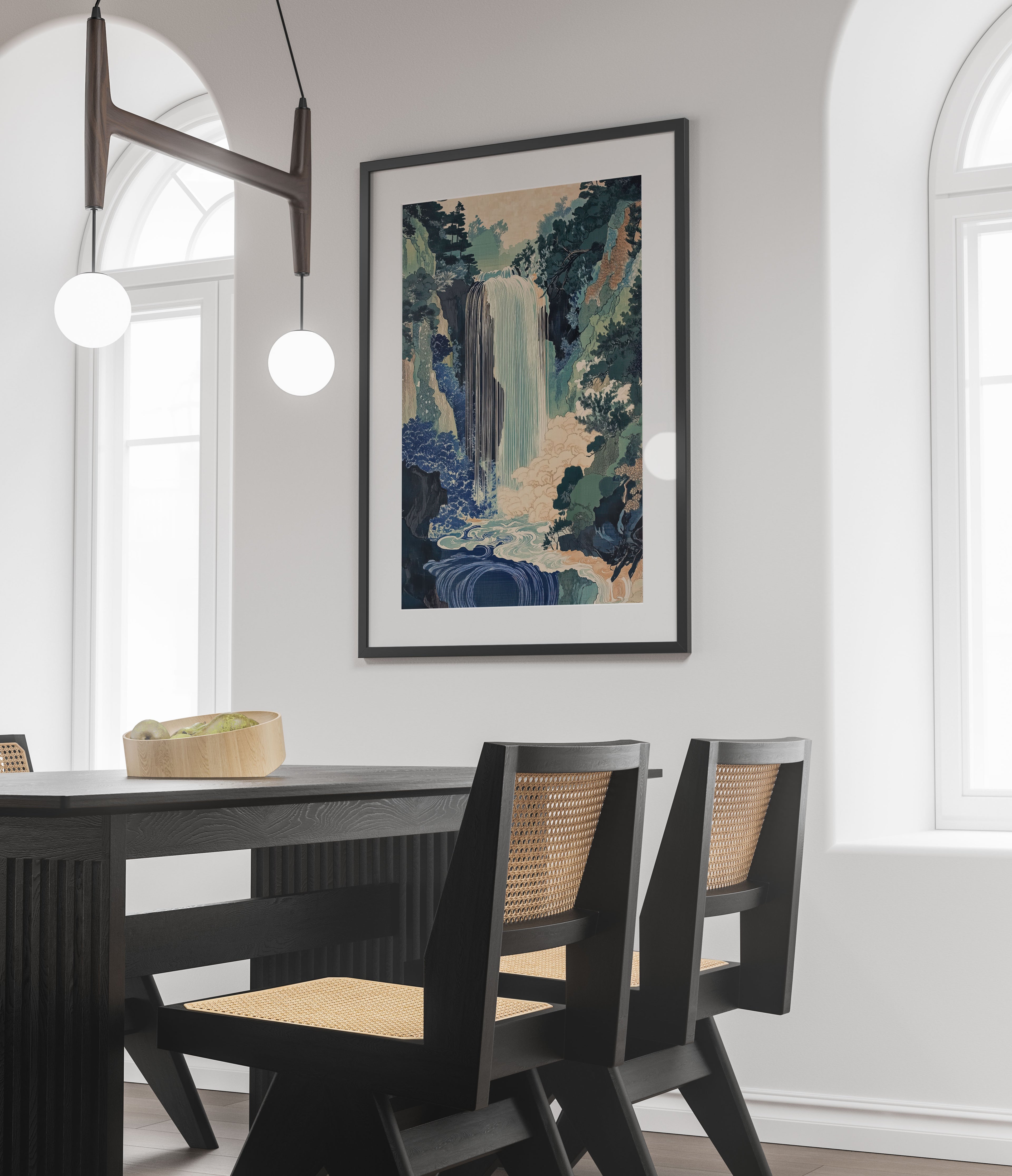 Hokusai Inspired Waterfall Print - Ukiyo-e Wall Art