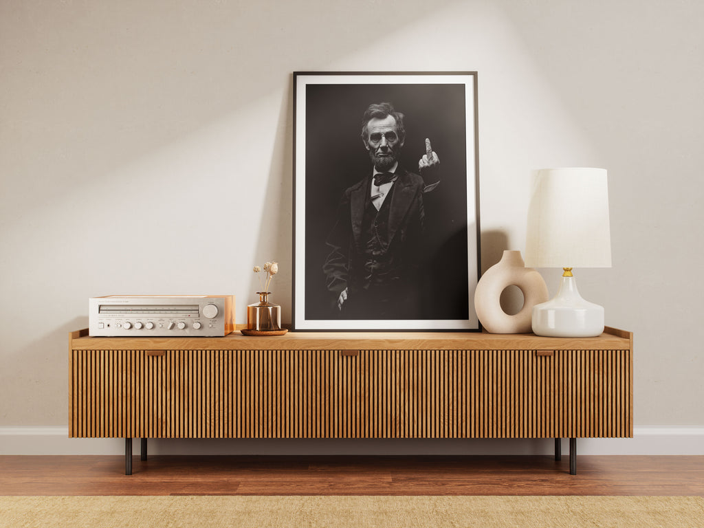 Rebellious Lincoln Art Print - Satirical History Wall Art - Bold Black and White Decor