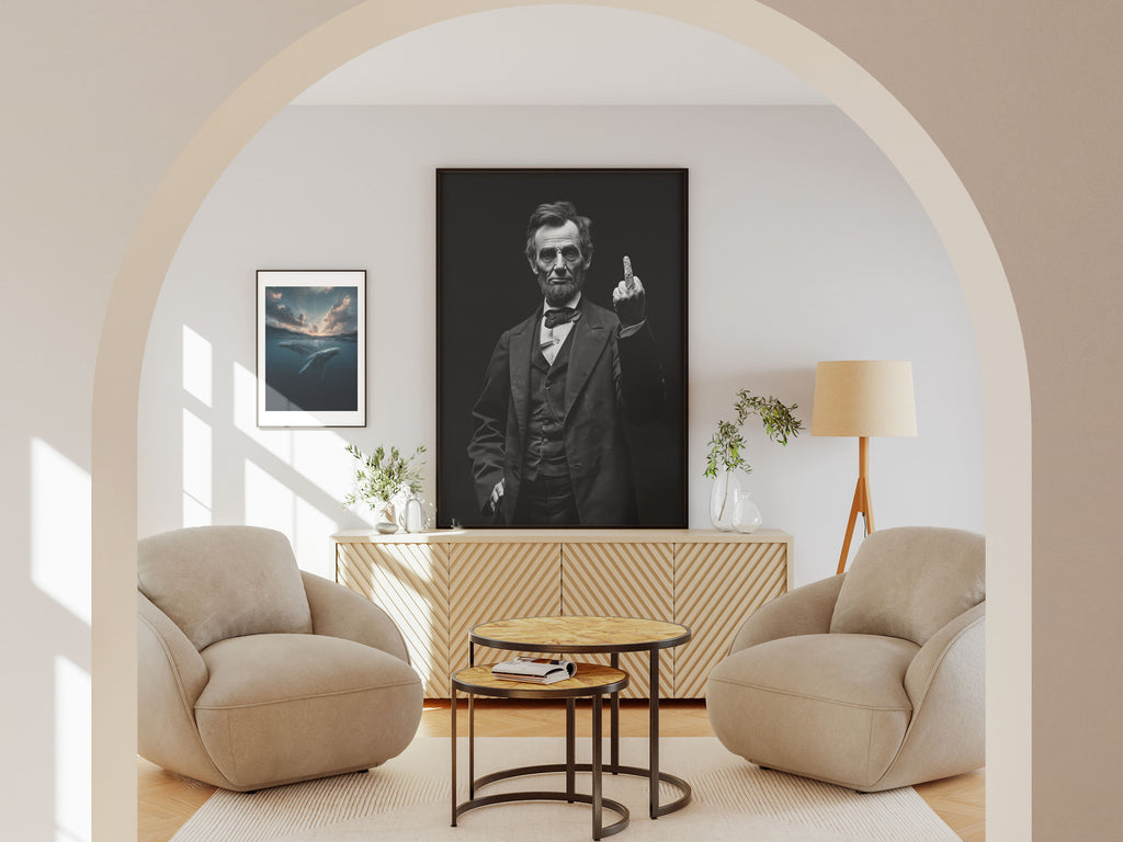 Rebellious Lincoln Art Print - Satirical History Wall Art - Bold Black and White Decor