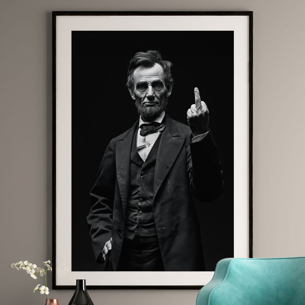 Rebellious Lincoln Art Print - Satirical History Wall Art - Bold Black and White Decor