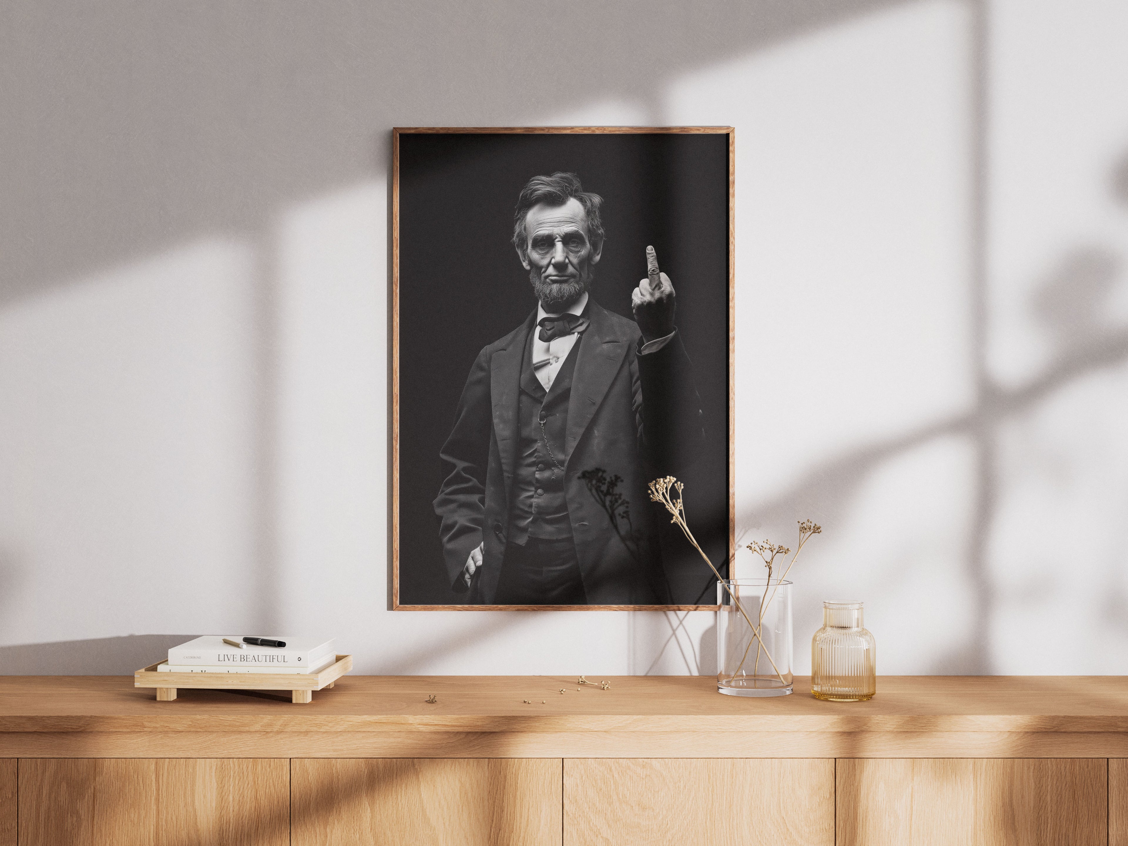 Rebellious Lincoln Art Print - Satirical History Wall Art - Bold Black and White Decor