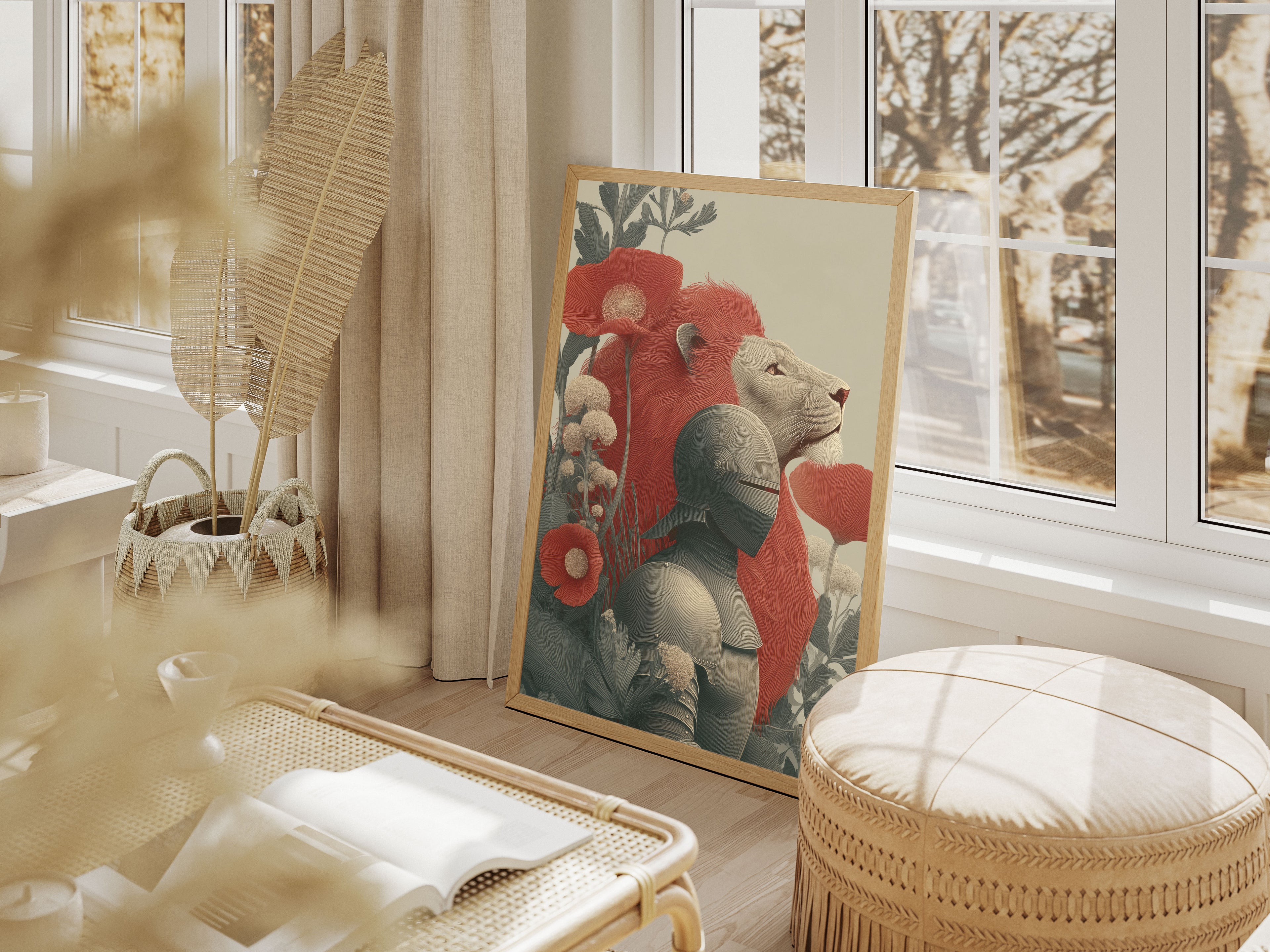 Lion and Knight Art Print - Fantasy Medieval Wall Decor