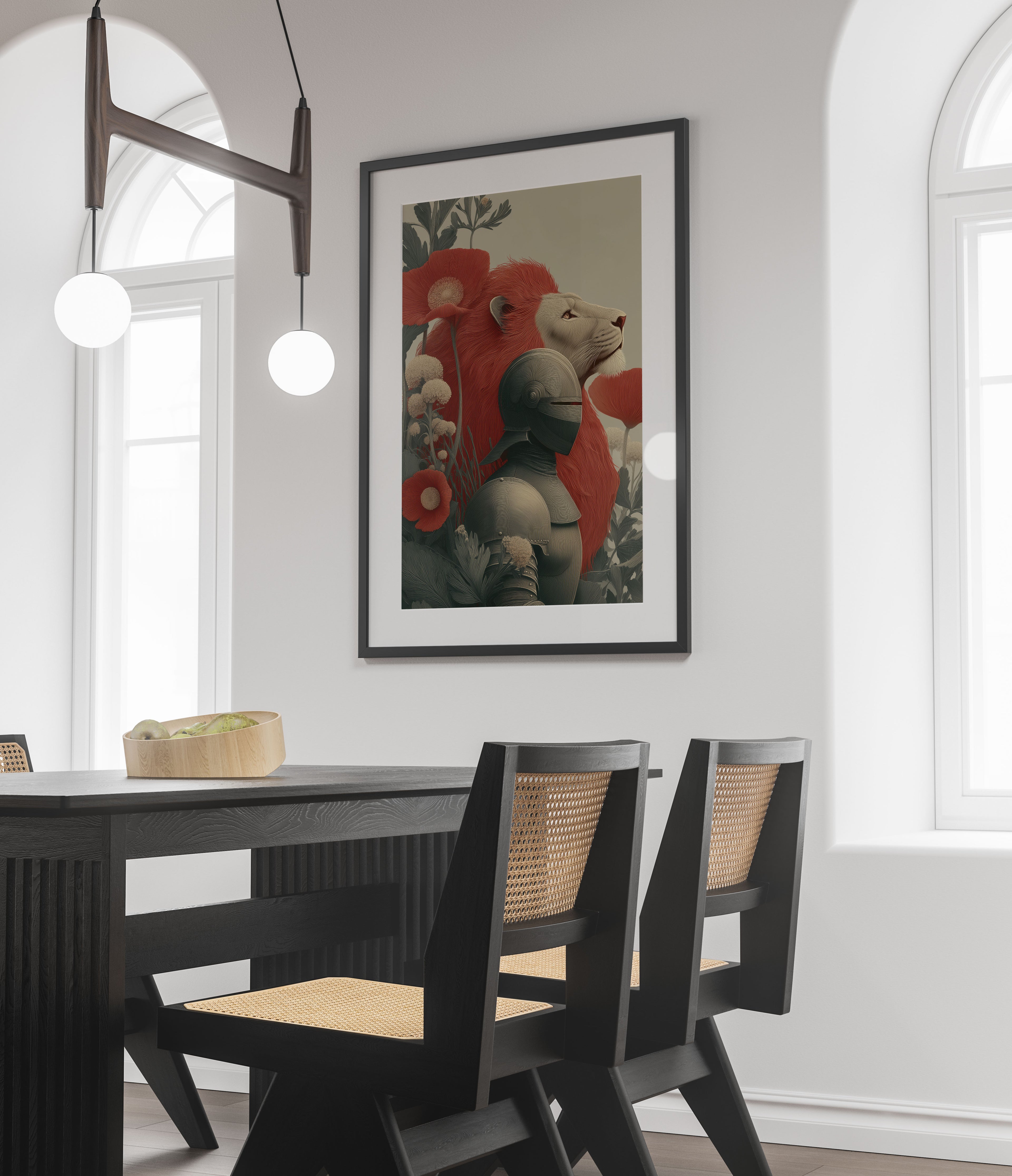 Lion and Knight Art Print - Fantasy Medieval Wall Decor