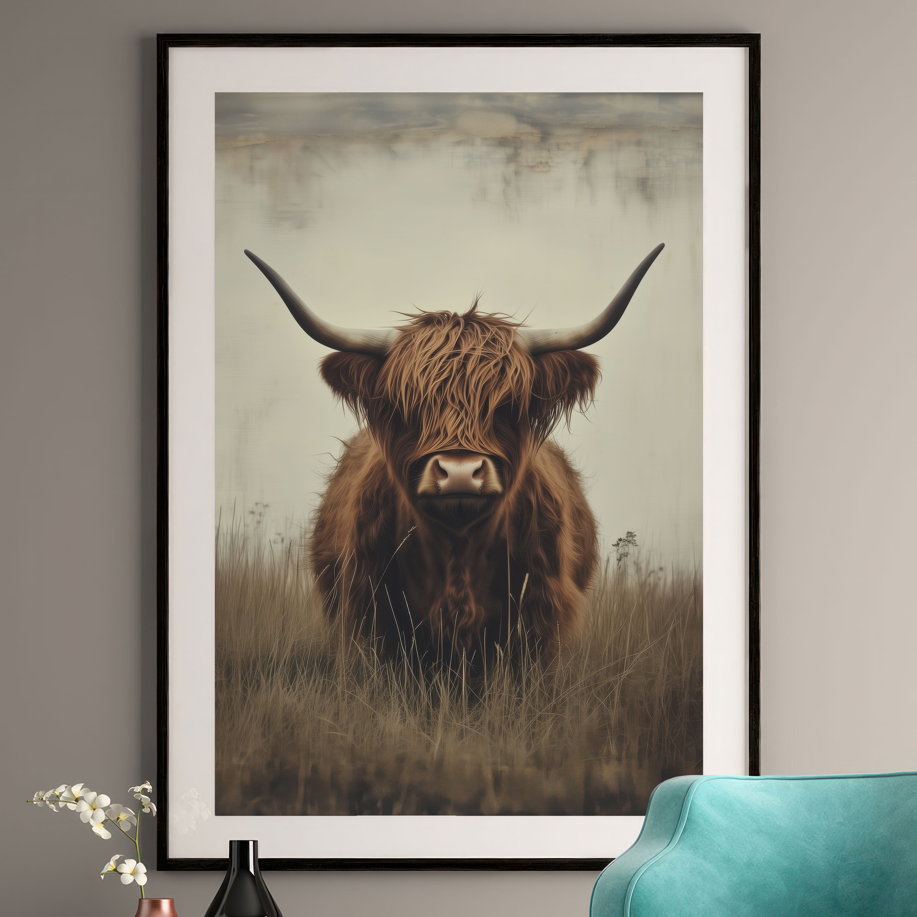 Highland Cow Art Print - Rustic Farmhouse Wall Decor