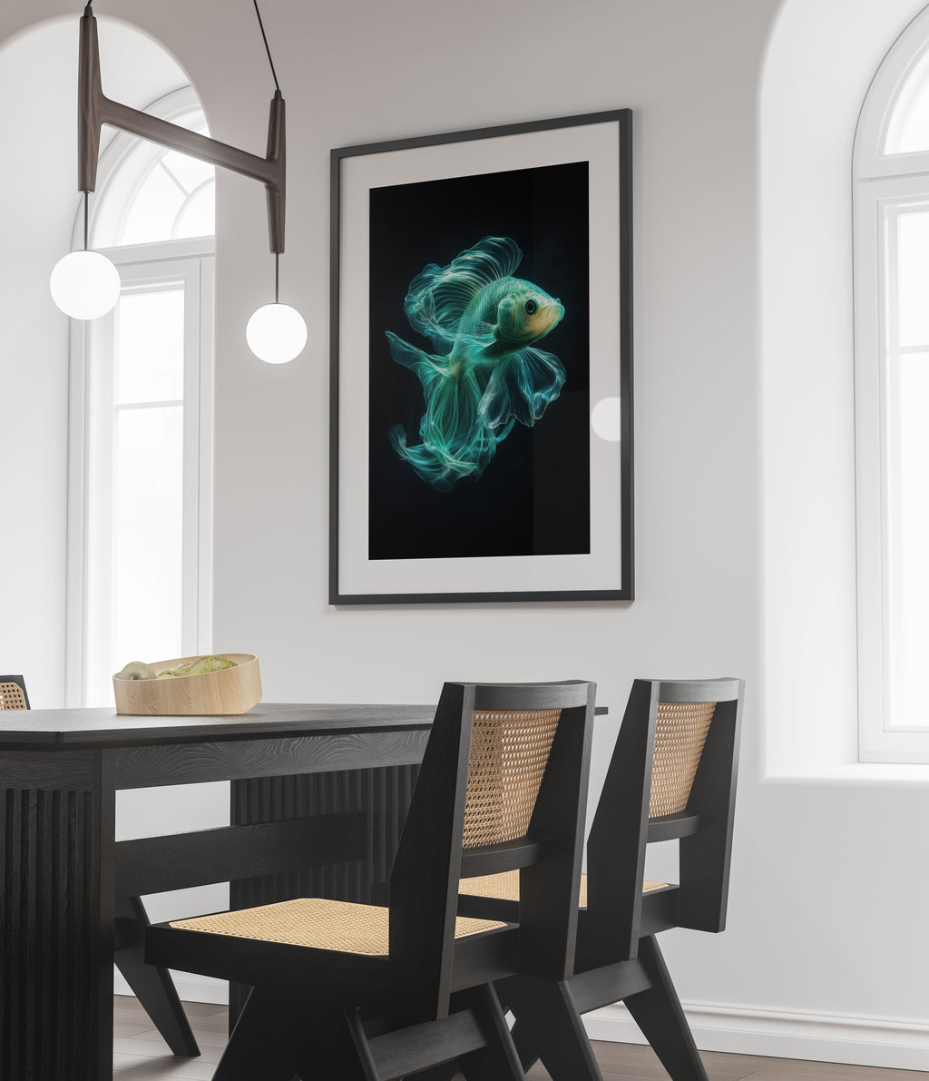 Ethereal Betta Fish Art Print - Glowing Turquoise Decor