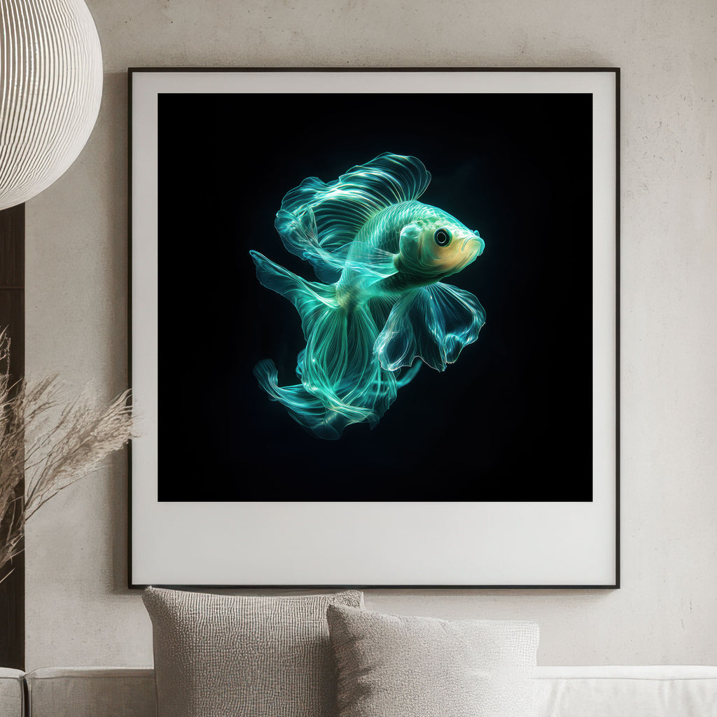 Ethereal Betta Fish Art Print - Glowing Turquoise Decor