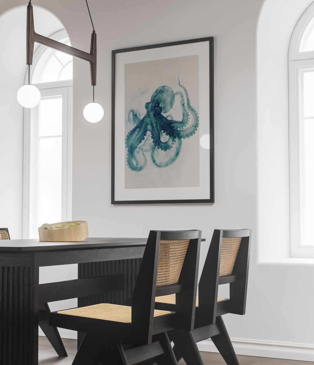 Teal Octopus X-Ray Art Print - Coastal Wall Decor