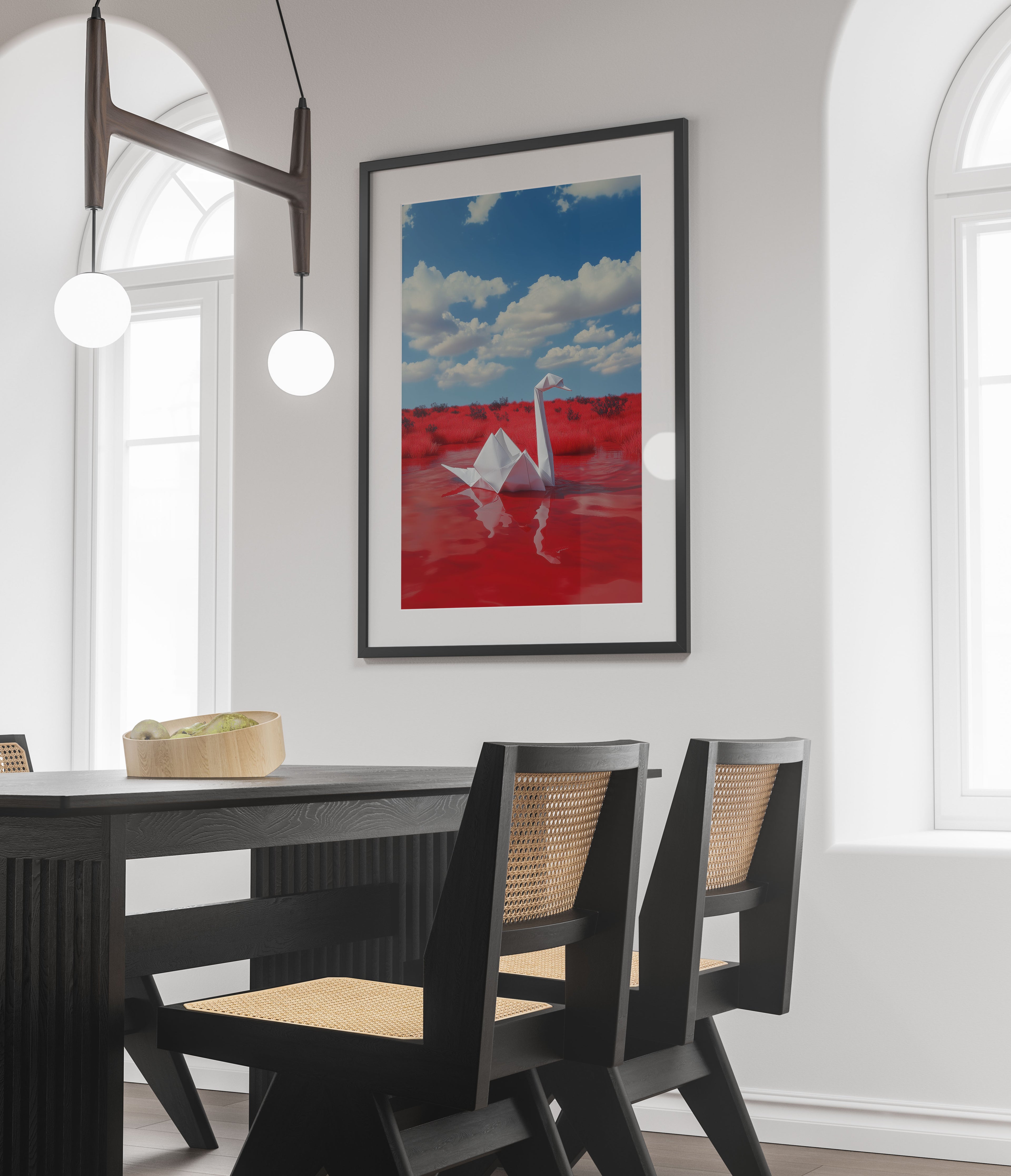 Origami Swan Art Print - Surreal Landscape