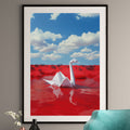 Origami Swan Art Print - Surreal Landscape