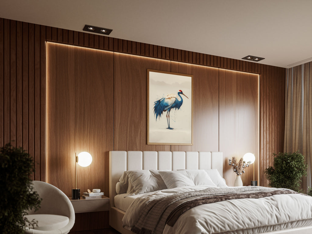 Blue Crane Art Print - Japanese Inspired Bird Wall Art