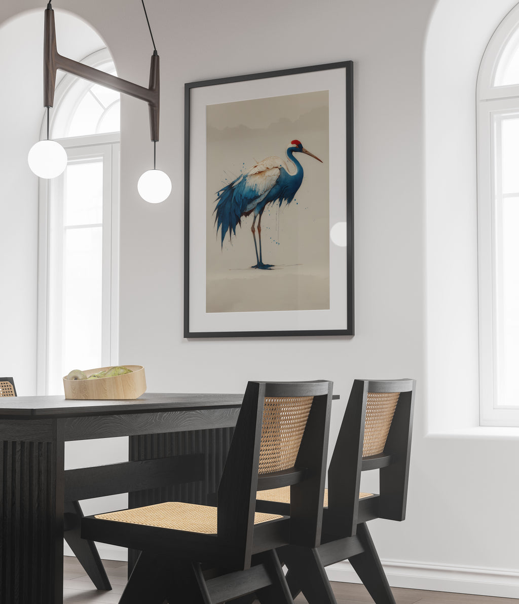 Blue Crane Art Print - Japanese Inspired Bird Wall Art