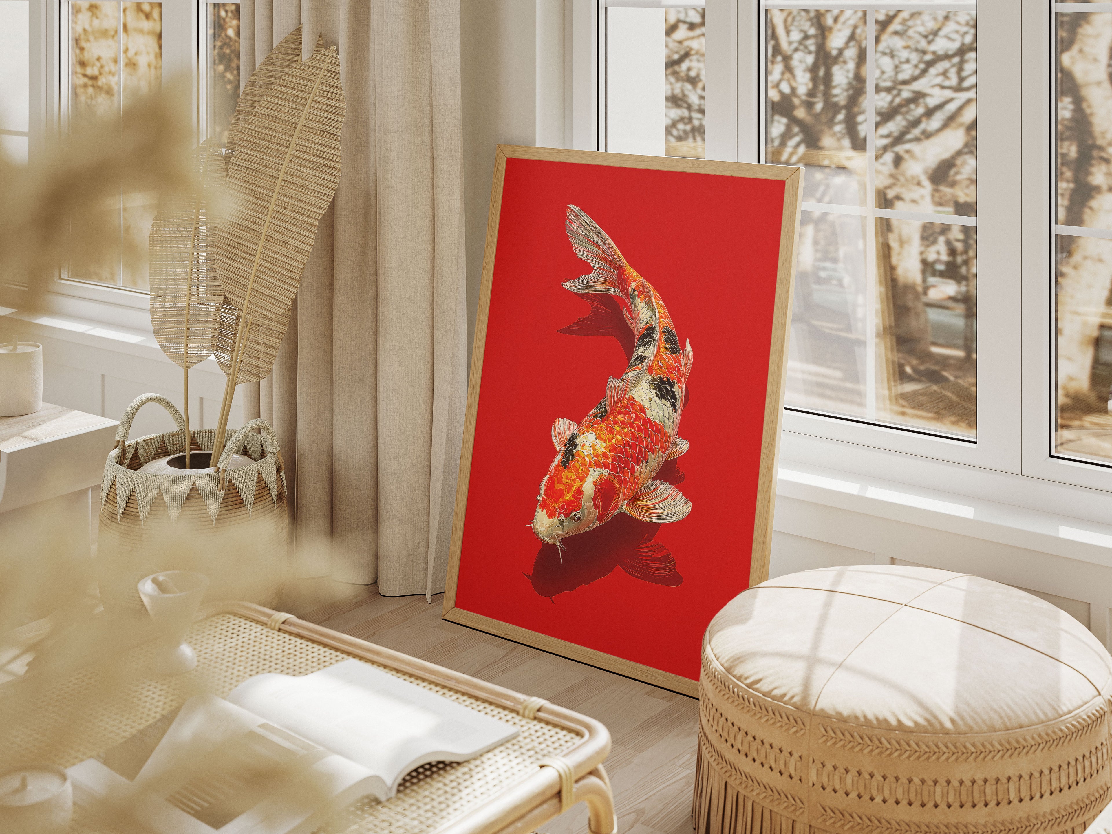 Koi Fish Art Print - Red Japanese Inspired Wall Art