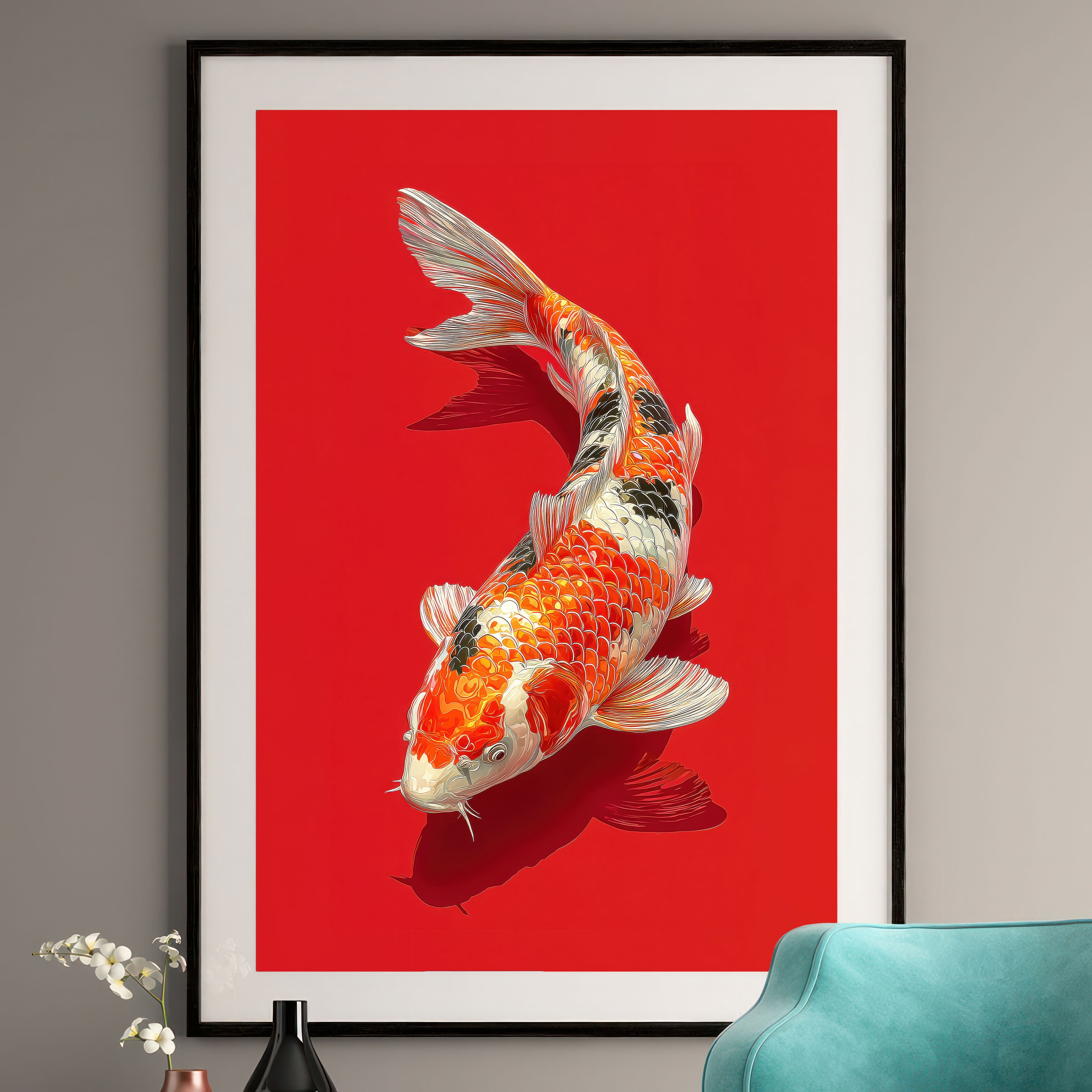Koi Fish Art Print - Red Japanese Inspired Wall Art