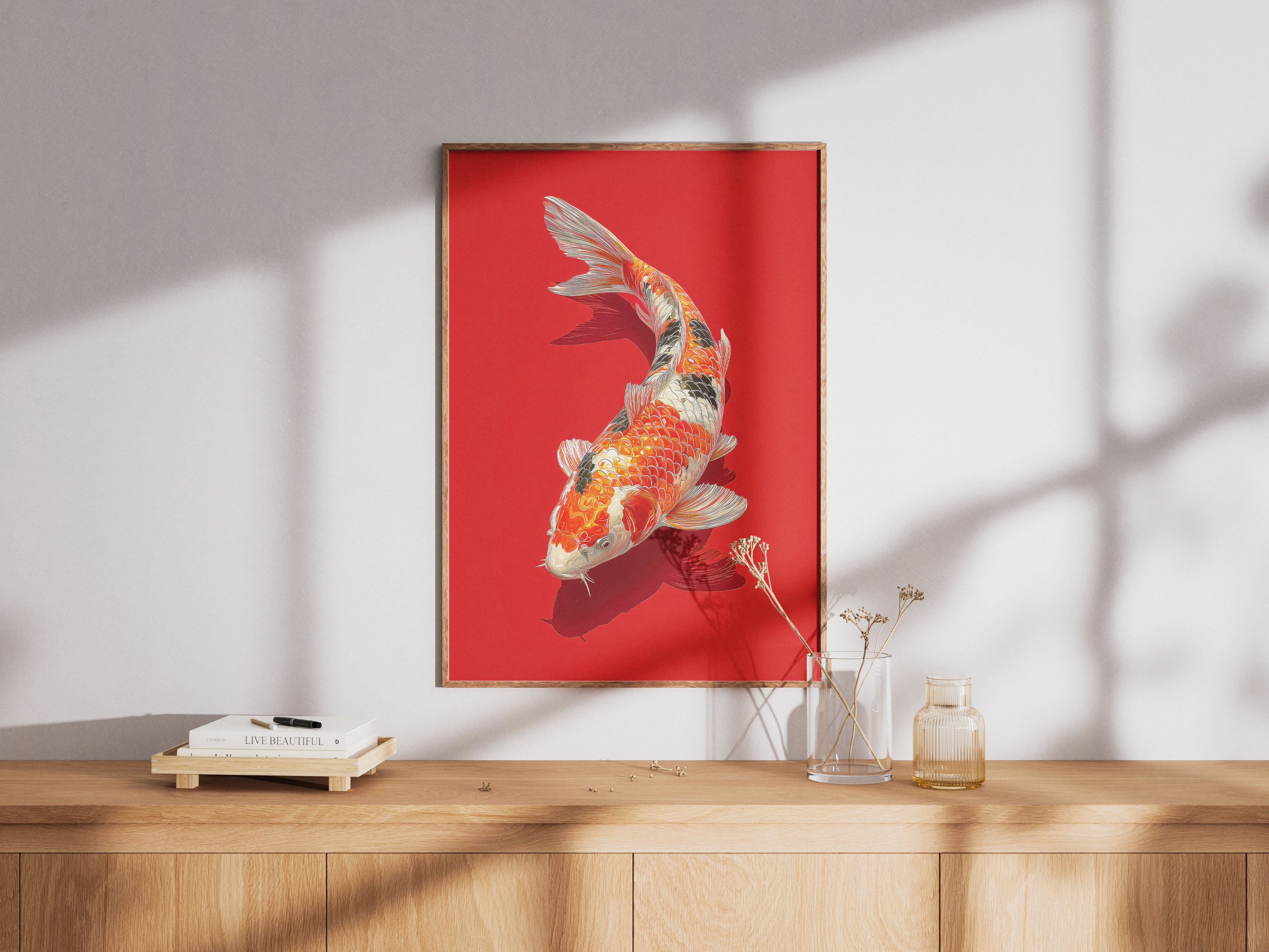 Koi Fish Art Print - Red Japanese Inspired Wall Art