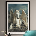 Mythical Pegasus Art Print – Winged Horse on Coastal Beach – Fantasy Wall Decor