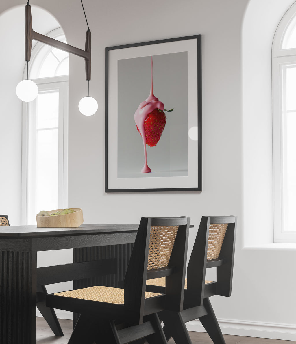 Pink Strawberry Art Print - Minimalist Kitchen Wall Art