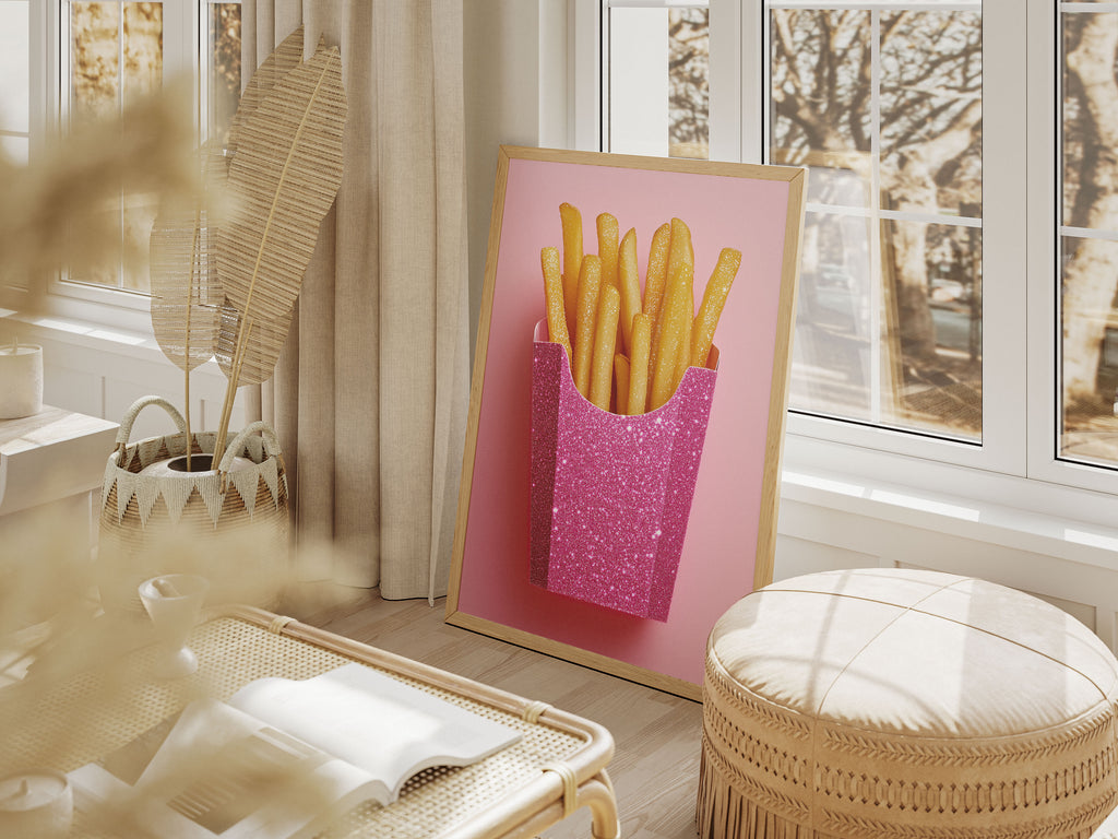 Pink French Fry Print - Glitter Pop Art Decor