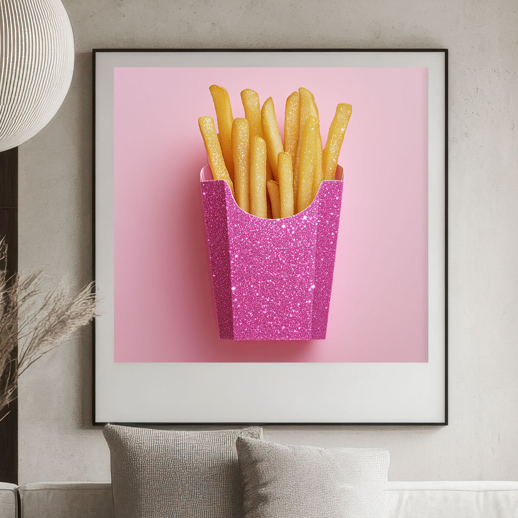 Pink French Fry Print - Glitter Pop Art Decor