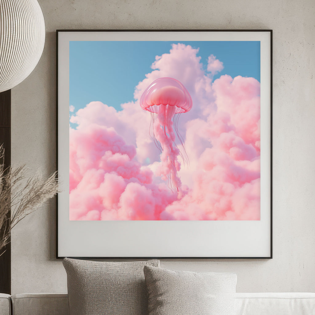 Pink Jellyfish Art Print - Surreal Cloud Wall Art